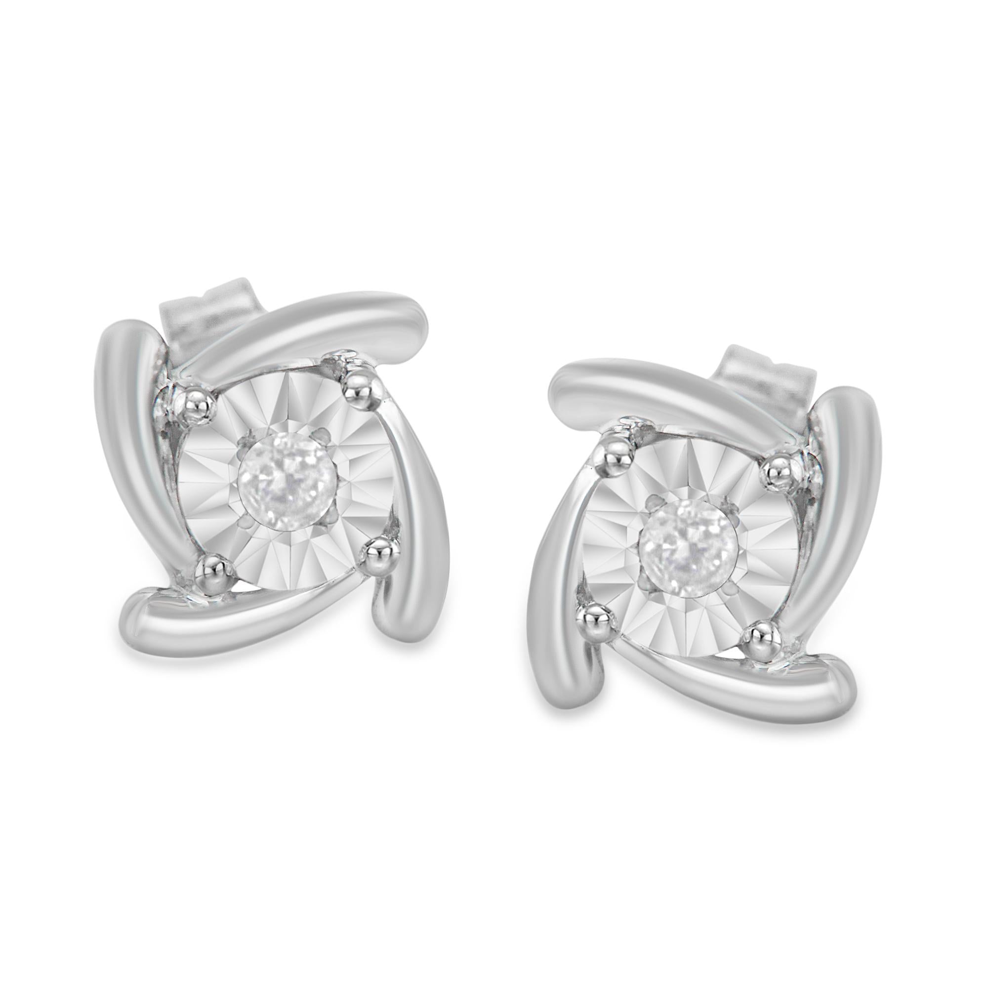 .925 Sterling Silver 1/10 Cttw Round Brilliant-Cut Near Colorless Diamond Miracle-Set Square Pinwheel Stud Earrings (I-J Color, I3 Clarity) - Friggin Jewelry