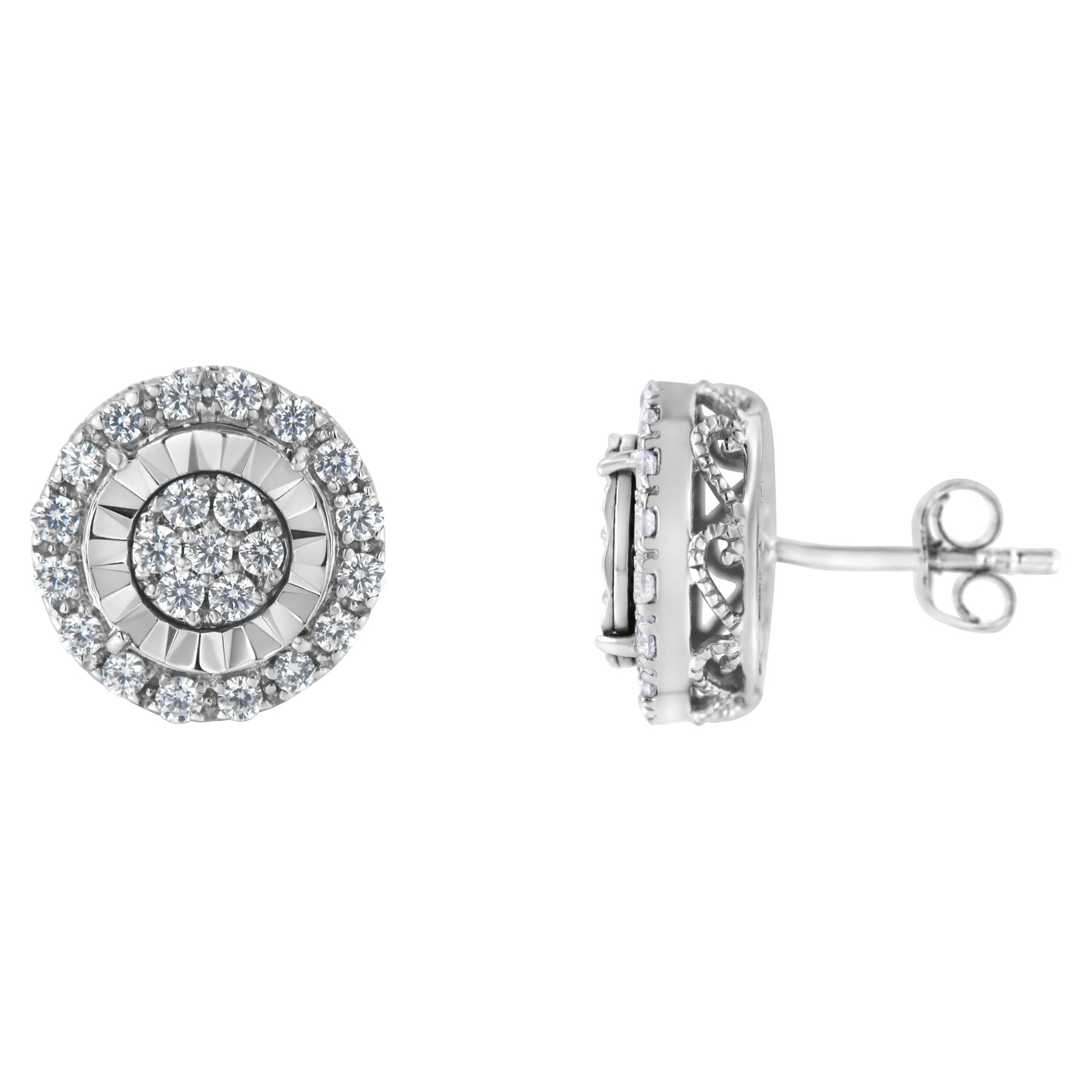 Pendientes de plata de ley con diamantes en racimo (1 ctw, color IJ, claridad I2-I3) - Friggin Jewelry