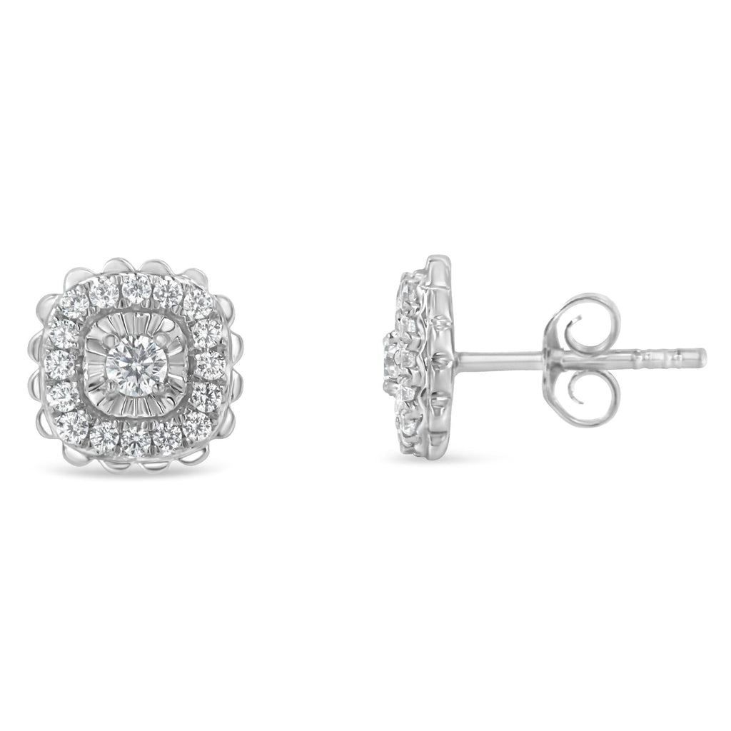 Aretes de plata de ley 925 con halo de diamantes de talla redonda de 1/2 quilates (color IJ, claridad I2-I3) - Friggin Jewelry