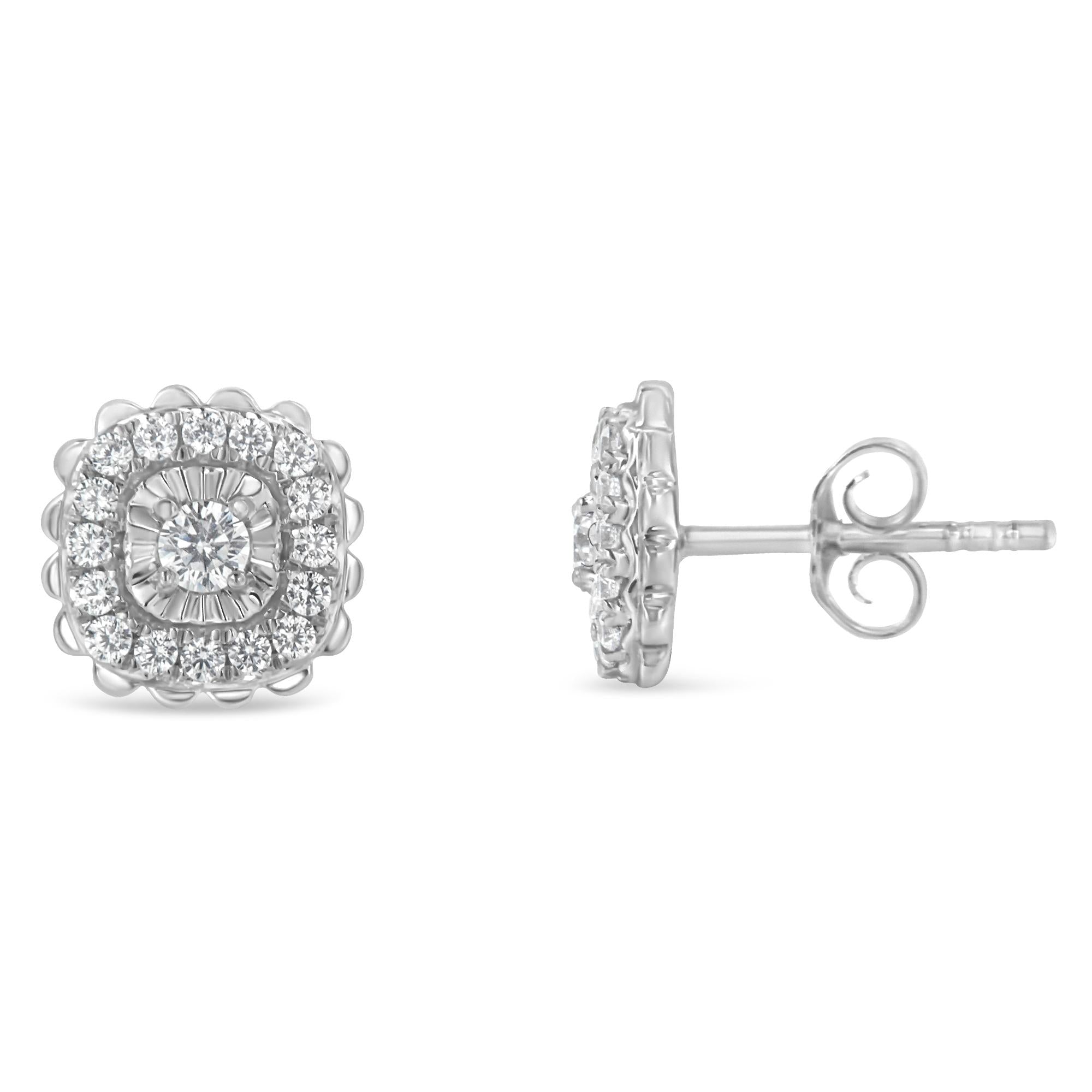 Aretes de plata de ley 925 con halo de diamantes de talla redonda de 1/2 quilates (color IJ, claridad I2-I3) - Friggin Jewelry