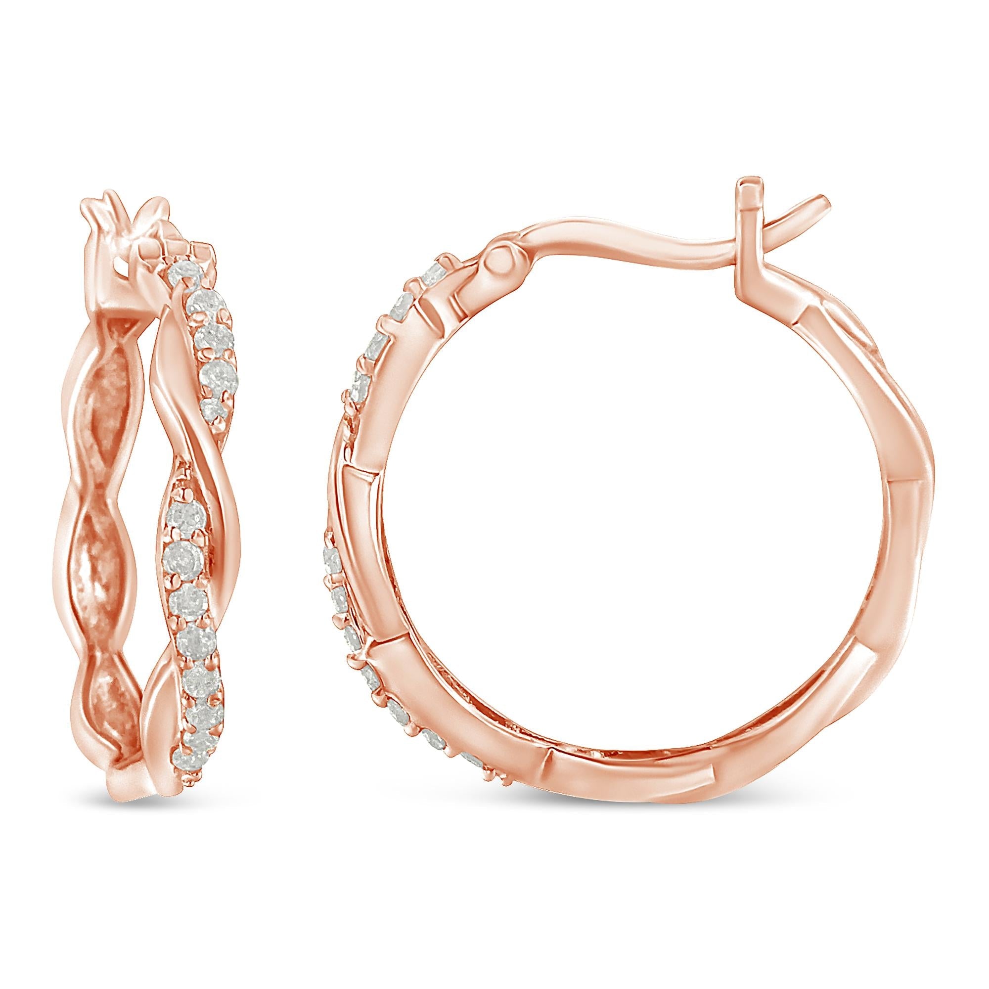 Orecchini a cerchio a spirale intrecciata con diamanti incastonati a pavé da 1/4 ct in argento sterling 925 (colore IJ, purezza I3) - Friggin Jewelry
