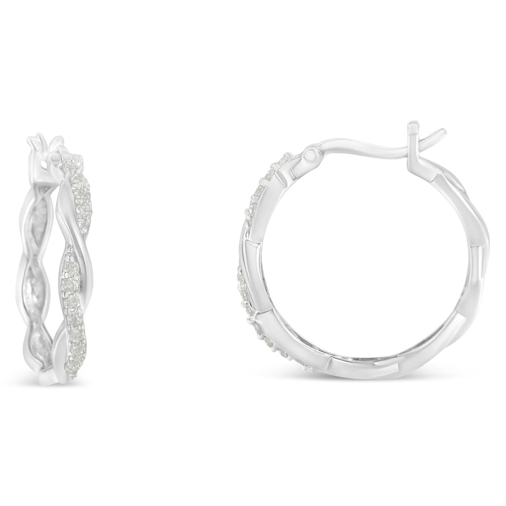 Orecchini a cerchio a spirale intrecciata con diamanti incastonati a pavé da 1/4 ct in argento sterling 925 (colore IJ, purezza I3) - Friggin Jewelry