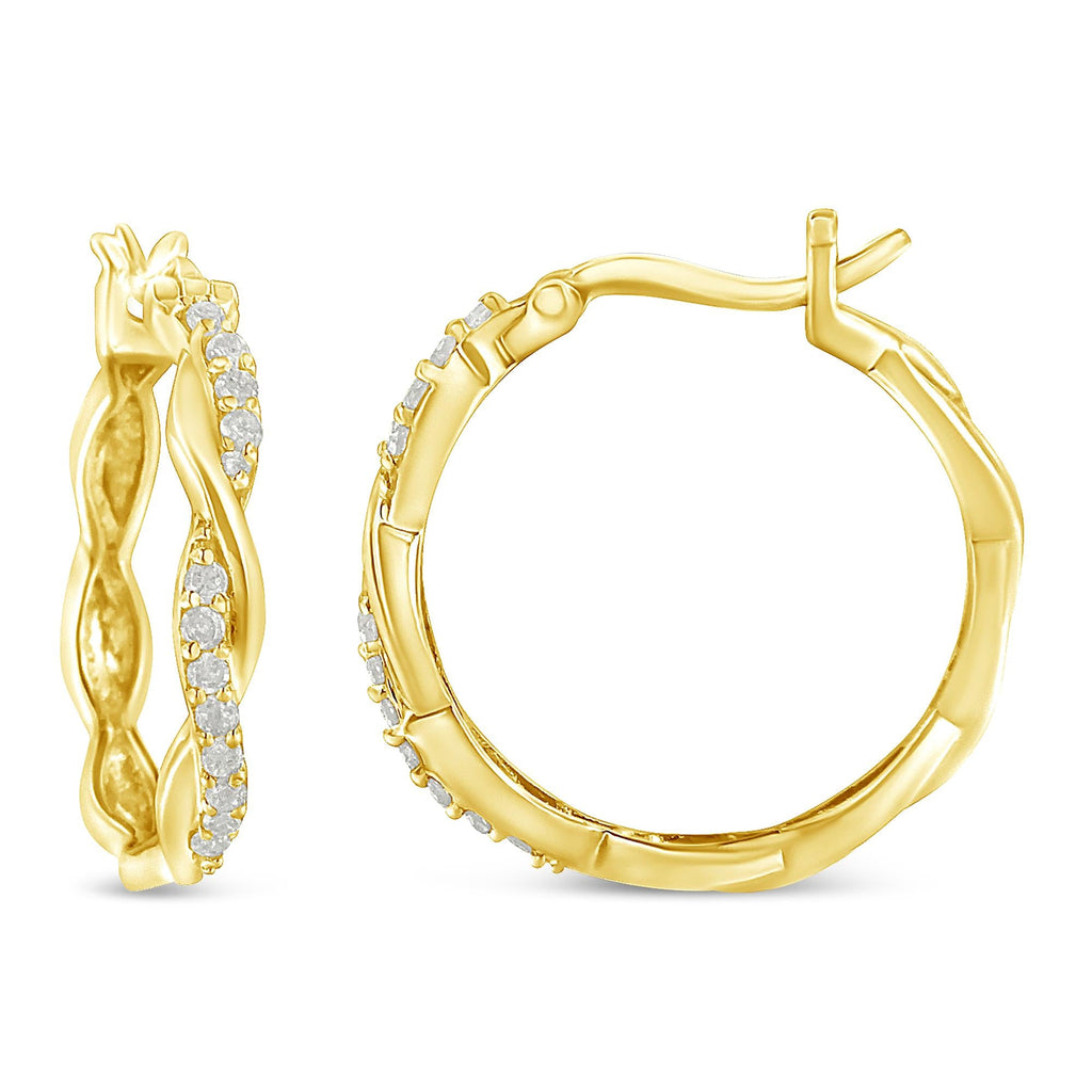 Orecchini a cerchio a spirale intrecciata con diamanti incastonati a pavé da 1/4 ct in argento sterling 925 (colore IJ, purezza I3) - Friggin Jewelry