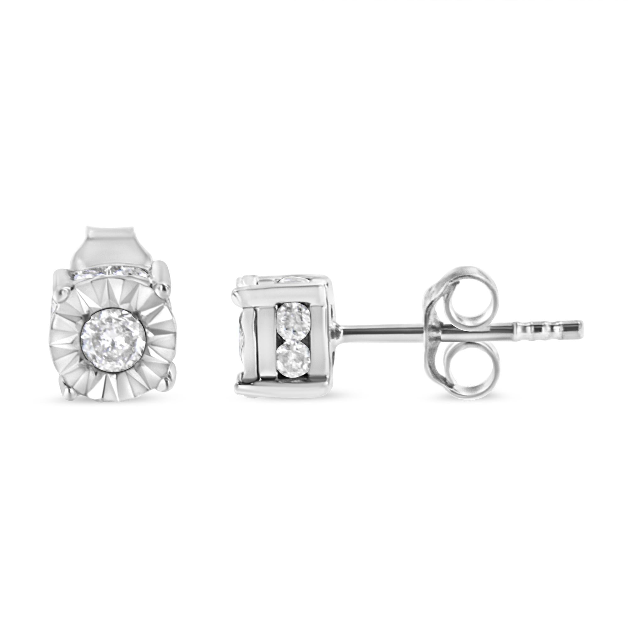 1/2 Cttw Miracle Set Diamond Stud Earring (J-K Color, I2-I3 Clarity) - Choice of Metal Type (Sterling Silver) - Friggin Jewelry