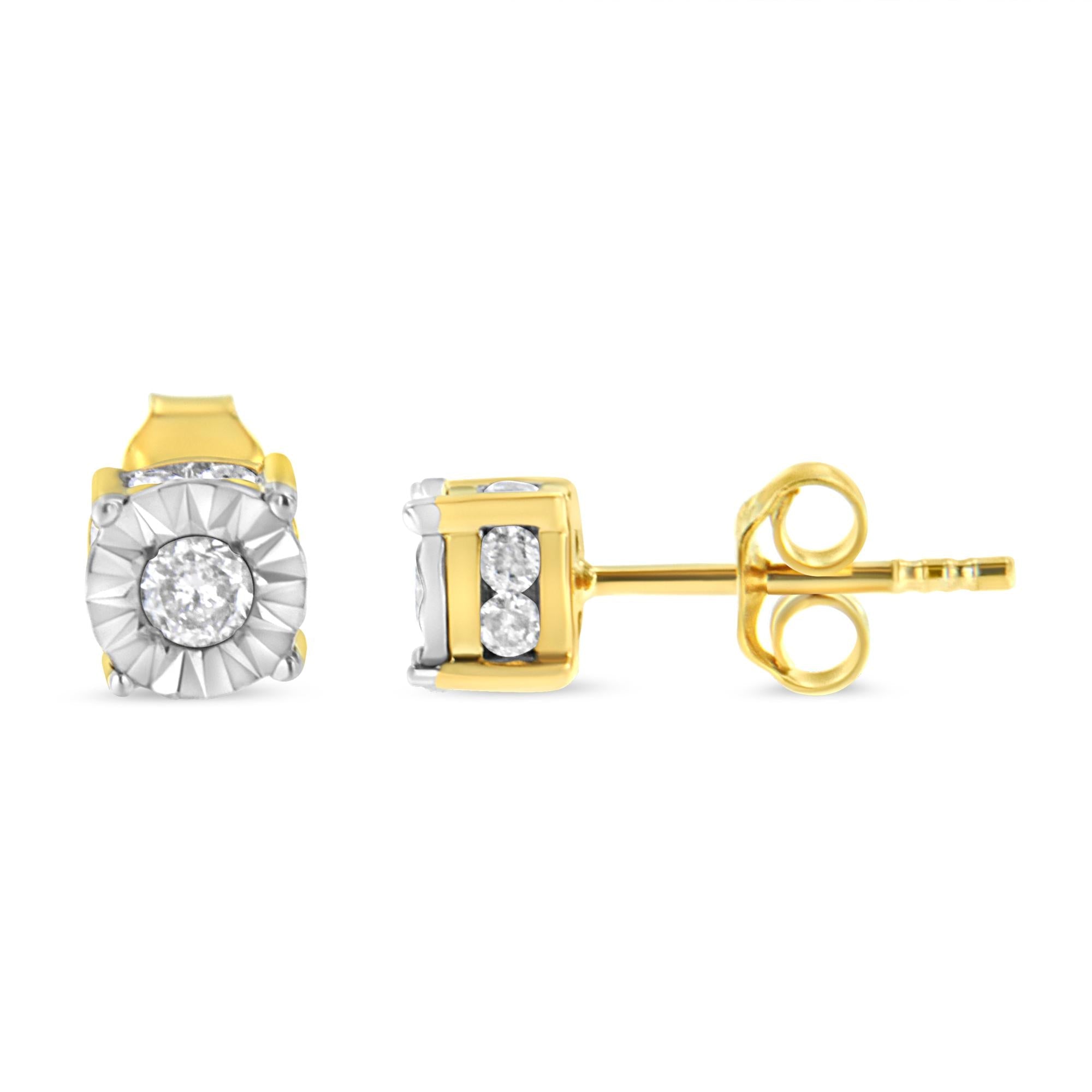 Orecchini a bottone in argento sterling placcato oro giallo 10K con diamanti incastonati Miracle da 1/2 carati (colore JK, purezza I2-I3) - Friggin Jewelry