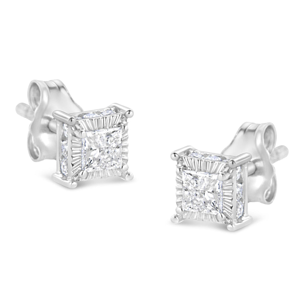 Aretes de plata de ley 925 con diamantes de talla princesa de 1/2 quilates (color IJ, claridad I2-I3) - Friggin Jewelry