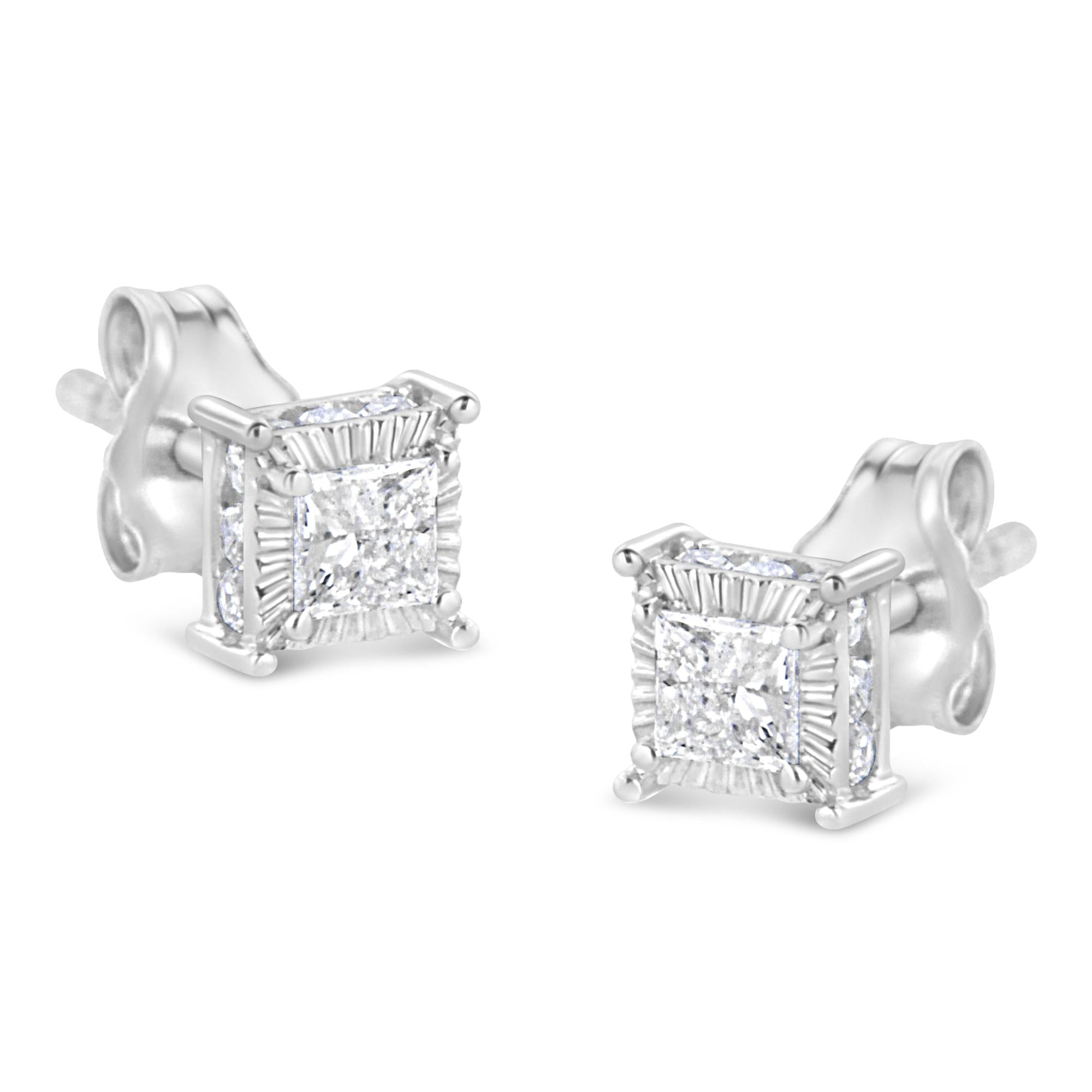 Aretes de plata de ley 925 con diamantes de talla princesa de 1/2 quilates (color IJ, claridad I2-I3) - Friggin Jewelry
