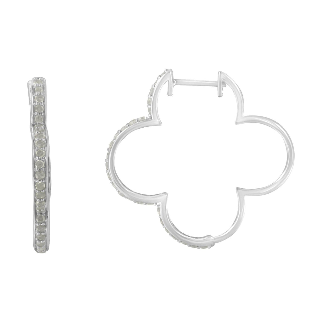 .925 Sterling Silver 1.0 cttw Diamond 4 Leaf Clover Shape Hoop Earrings(I-J Color, I3 Clarity) - Friggin Jewelry