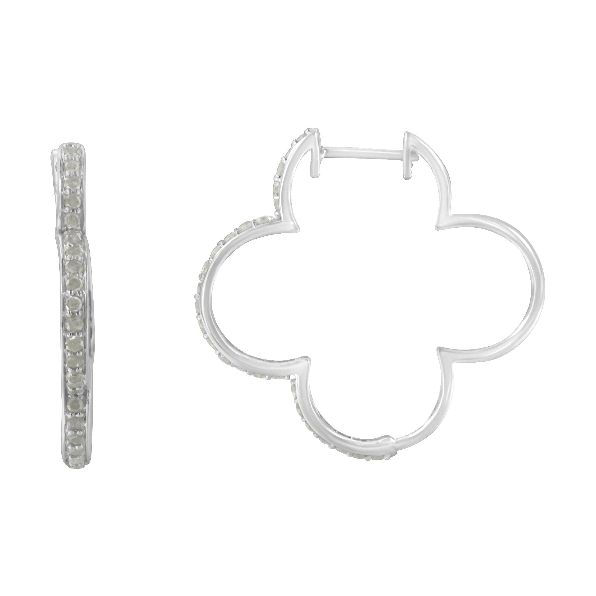 .925 Sterling Silver 1.0 cttw Diamond 4 Leaf Clover Shape Hoop Earrings(I-J Color, I3 Clarity) - Friggin Jewelry