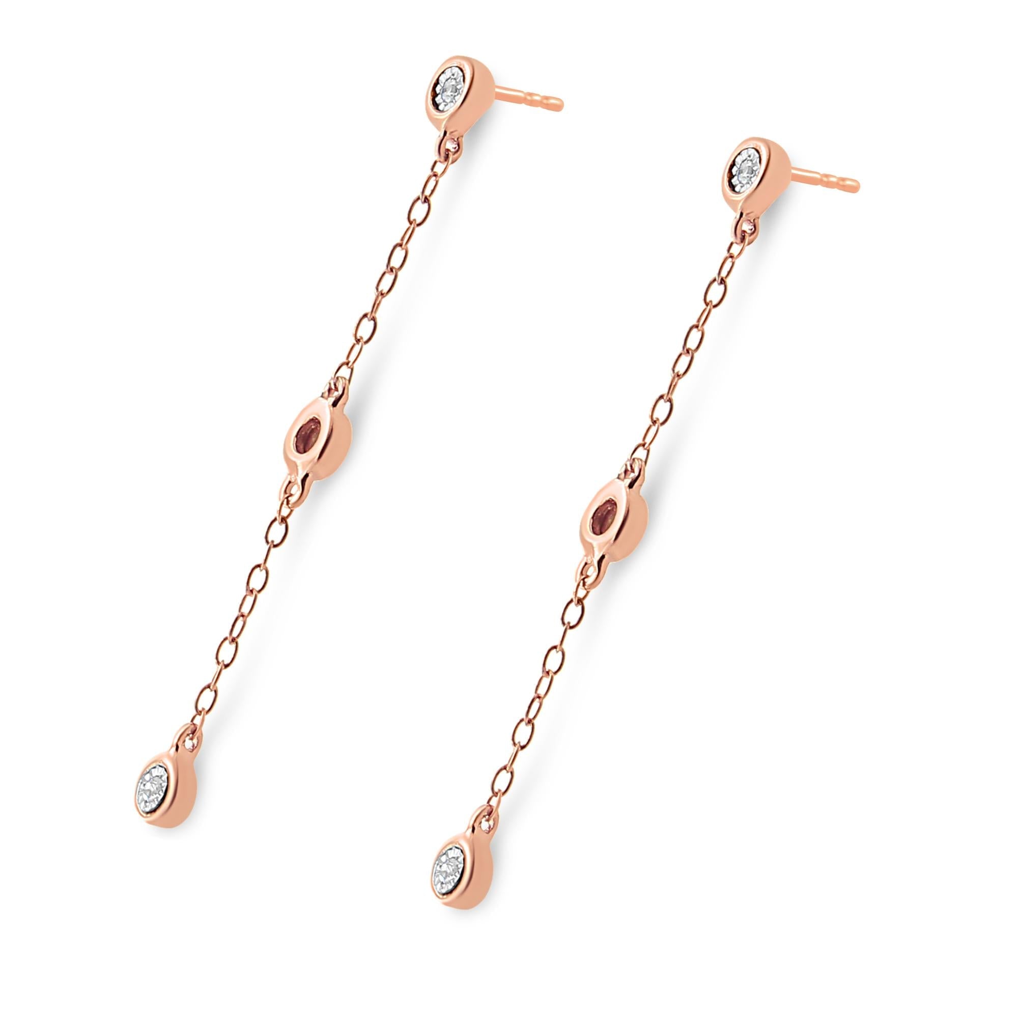 10K Rose Gold Plated .925 Sterling Silver 1/15 Cttw Diamond Dangle Earring (I-J Color, I3-Promo Clarity) - Friggin Jewelry