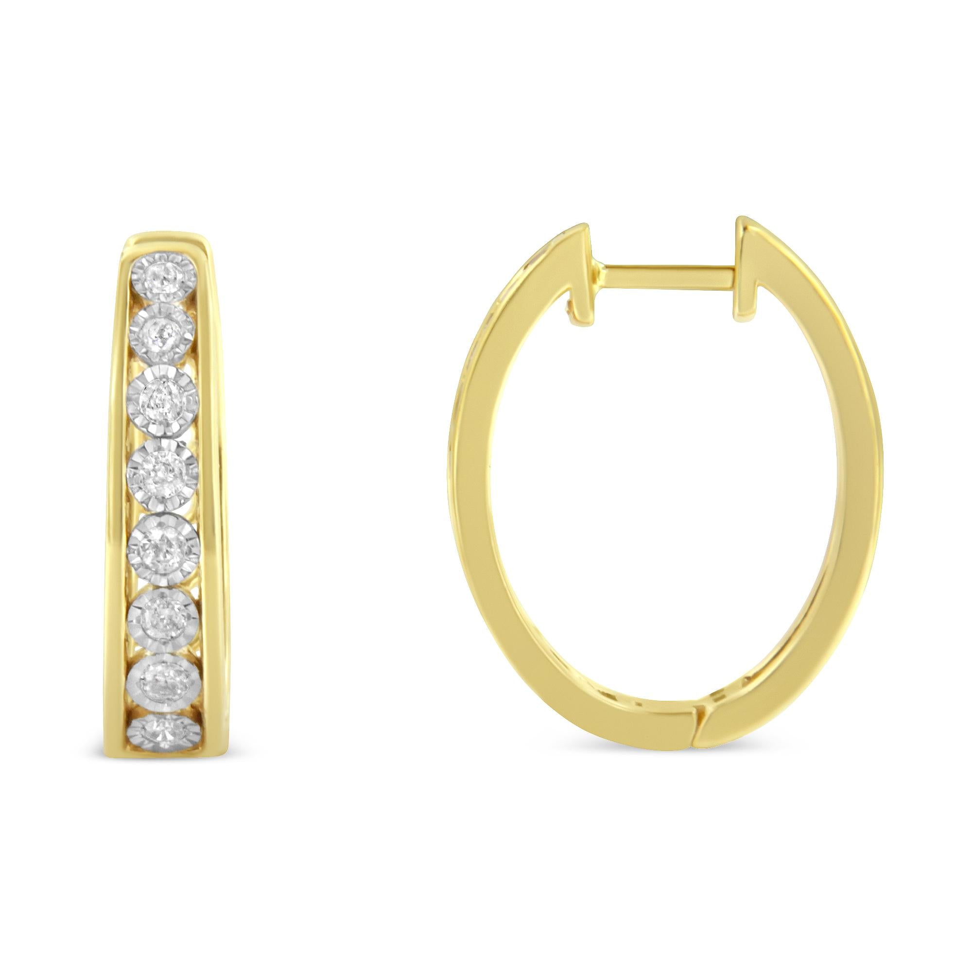 Orecchini a cerchio in oro giallo e bianco 10 carati con diamanti (1/2 carato, colore JK, purezza I2-I3) - Friggin Jewelry