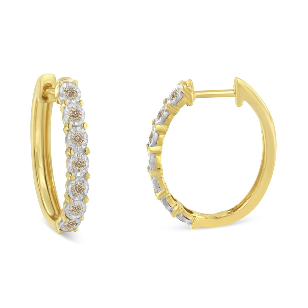 Orecchini a cerchio in oro bicolore 10 carati con diamanti (1/2 carati, colore JK, purezza I2-I3) - Friggin Jewelry