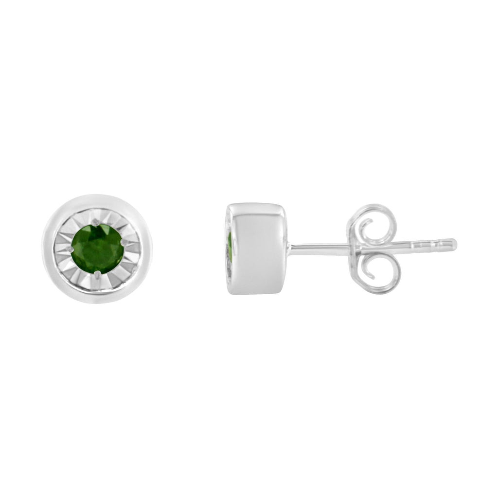 .925 Sterling Silver 1/5 Cttw Round Brilliant-Cut Green Diamond Miracle-Set Stud Earrings (Fancy Color-Enhanced, I1-I2 Clarity) - Friggin Jewelry