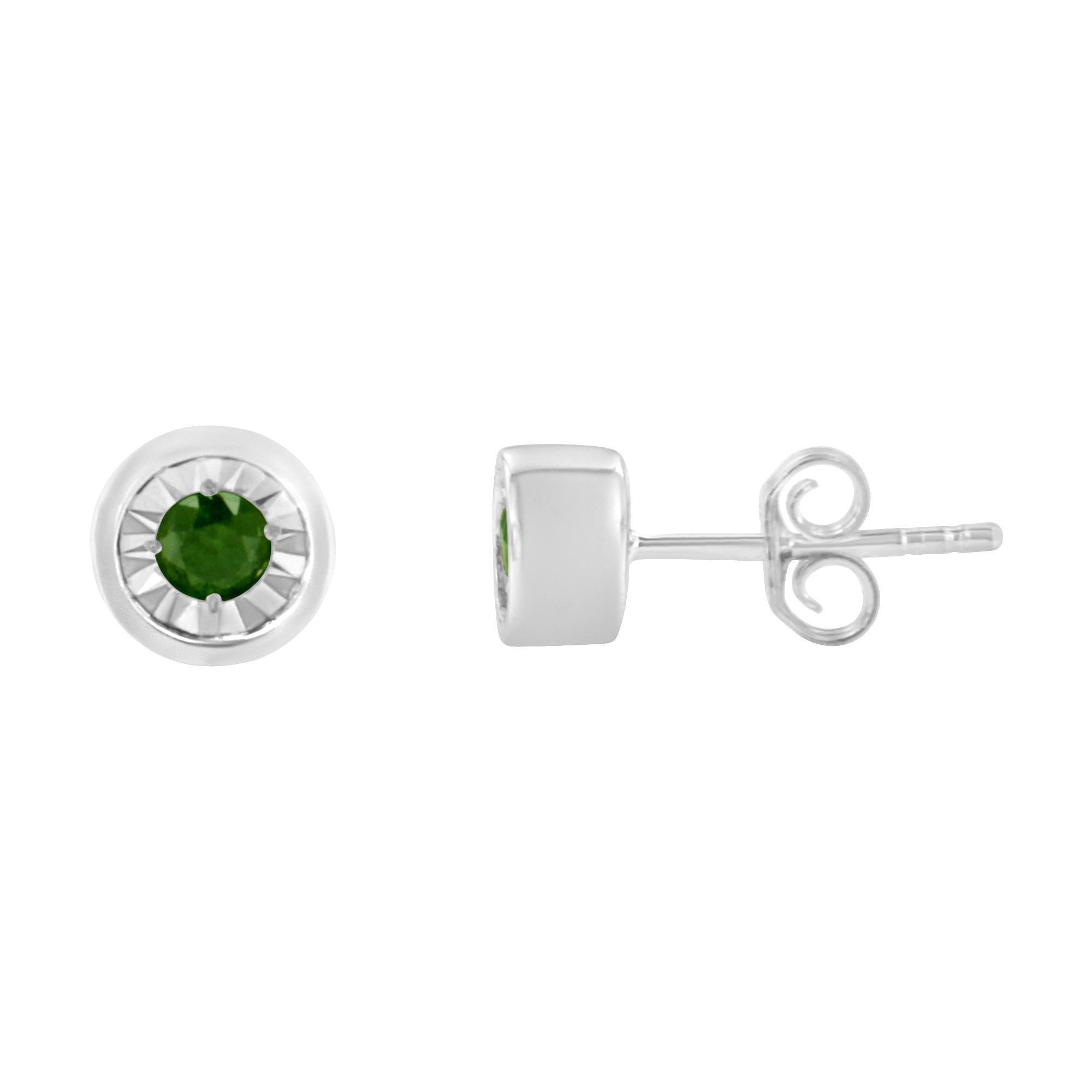 .925 Sterling Silver 1/5 Cttw Round Brilliant-Cut Green Diamond Miracle-Set Stud Earrings (Fancy Color-Enhanced, I1-I2 Clarity) - Friggin Jewelry