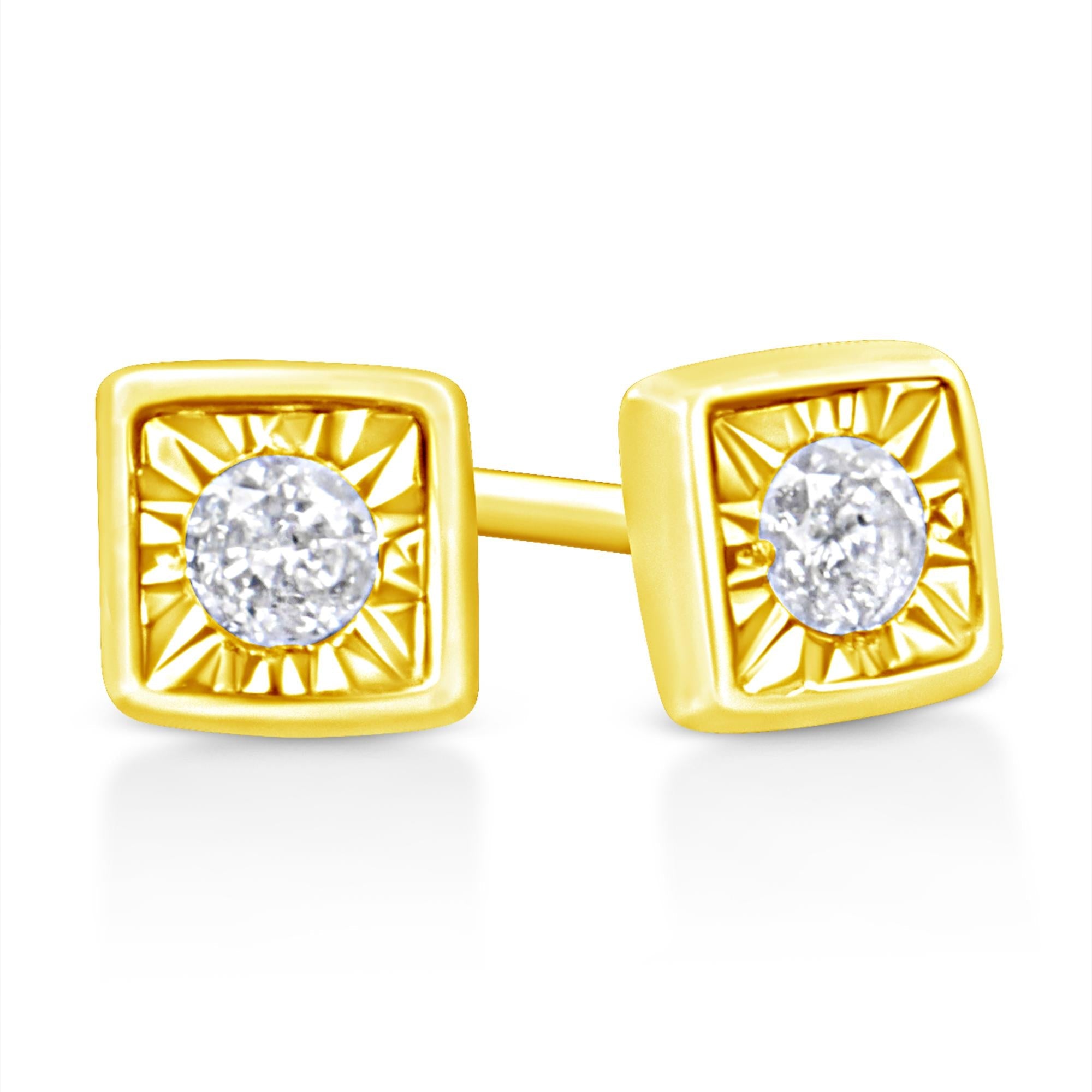 Aretes de plata de ley 925 bañados en oro amarillo de 10 quilates con diamantes engastados milagros de 1/10 quilates (formas a elegir) - Friggin Jewelry