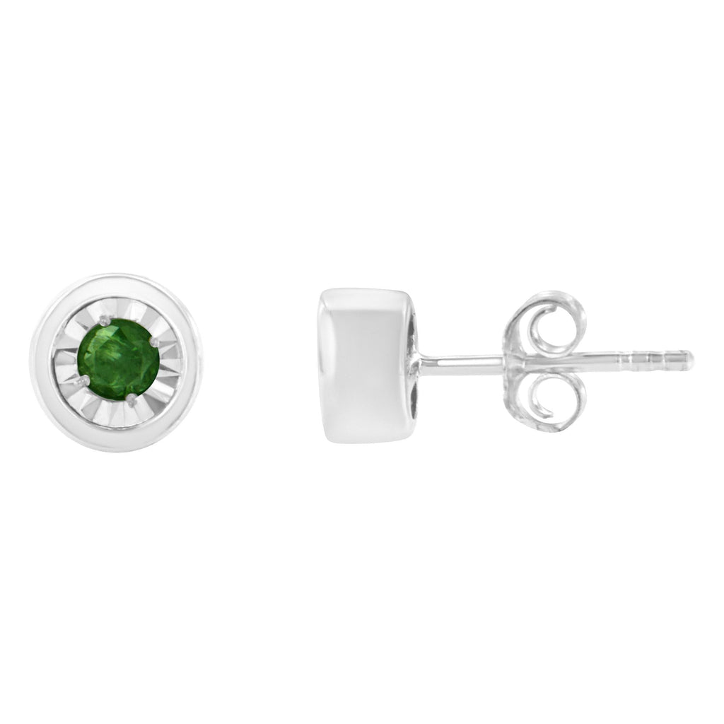 .925 Sterling Silver 0.15 Cttw Round Brilliant-Cut Green Diamond Miracle-Set Stud Earrings (Fancy Color-Enhanced, I1-I2 Clarity) - Friggin Jewelry