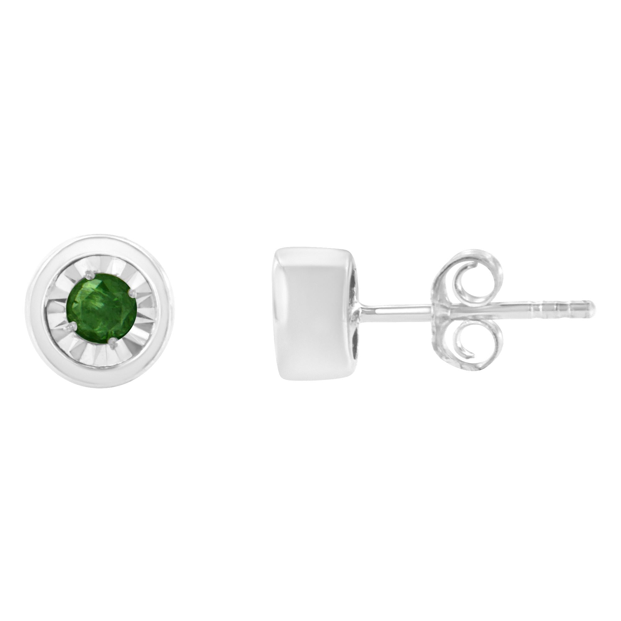 .925 Sterling Silver 0.15 Cttw Round Brilliant-Cut Green Diamond Miracle-Set Stud Earrings (Fancy Color-Enhanced, I1-I2 Clarity) - Friggin Jewelry