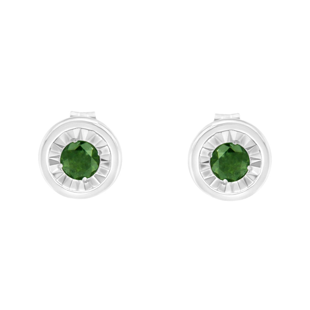 .925 Sterling Silver 1/4 Cttw Round Brilliant-Cut Green Diamond Miracle-Set Stud Earrings (Fancy Color-Enhanced, I1-I2 Clarity) - Friggin Jewelry