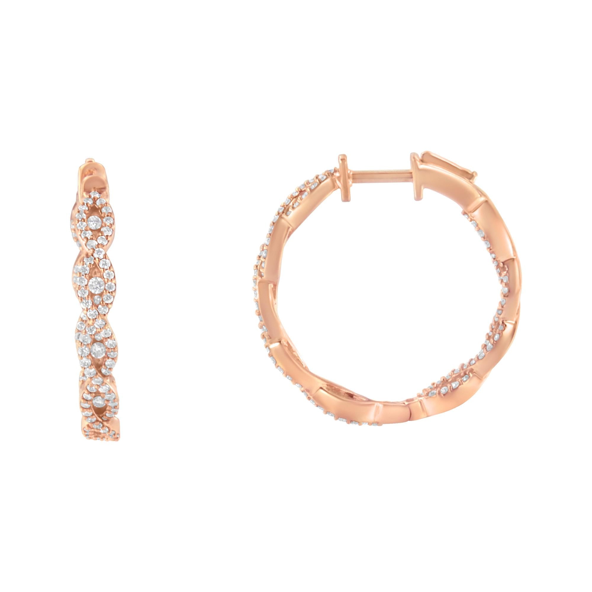 Orecchini a cerchio in oro rosa 10 carati con diamanti (1 carato, colore HI, purezza I1-I2) - Friggin Jewelry