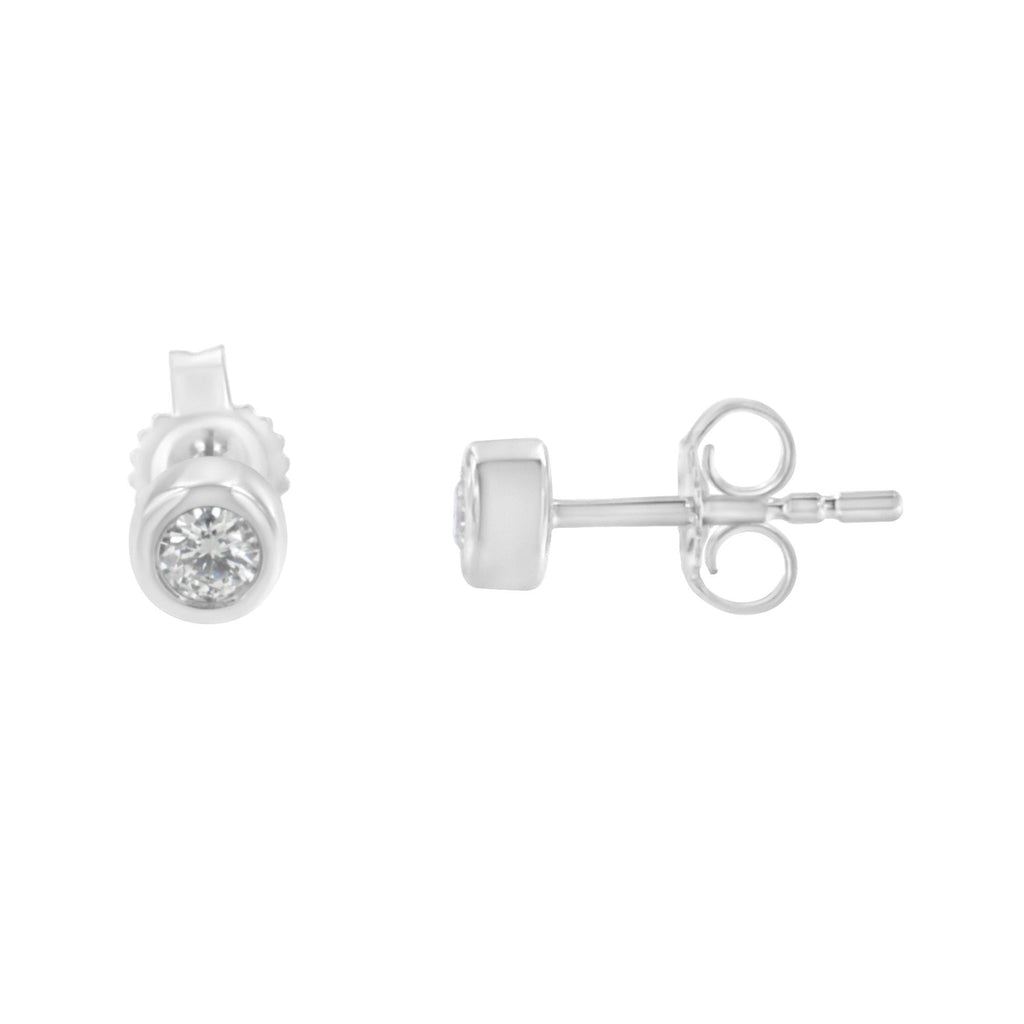 10K Gold 0.15 Cttw Round Brilliant-Cut Near Colorless Diamond Bezel-Set Stud Earrings (H-I Color, I1-I2 Clarity) - Friggin Jewelry
