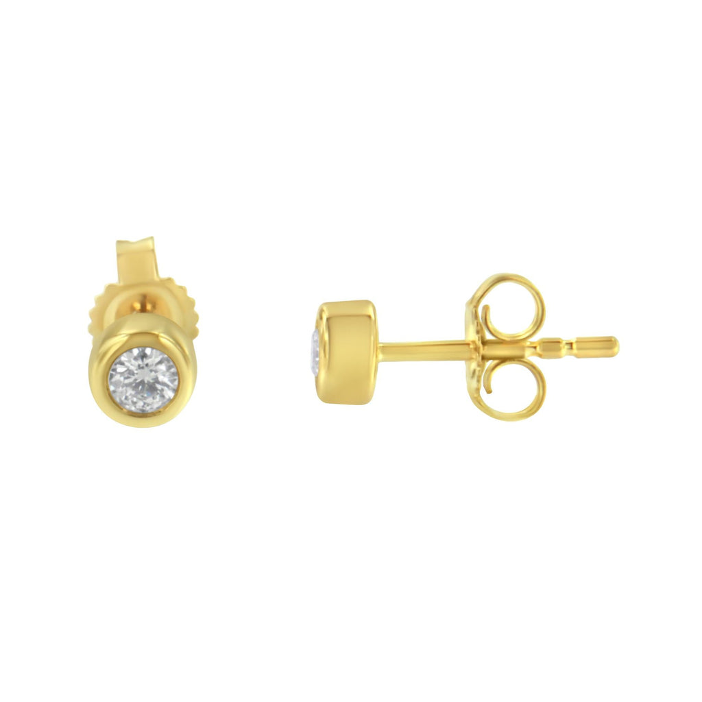 10K Gold 0.15 Cttw Round Brilliant-Cut Near Colorless Diamond Bezel-Set Stud Earrings (H-I Color, I1-I2 Clarity) - Friggin Jewelry