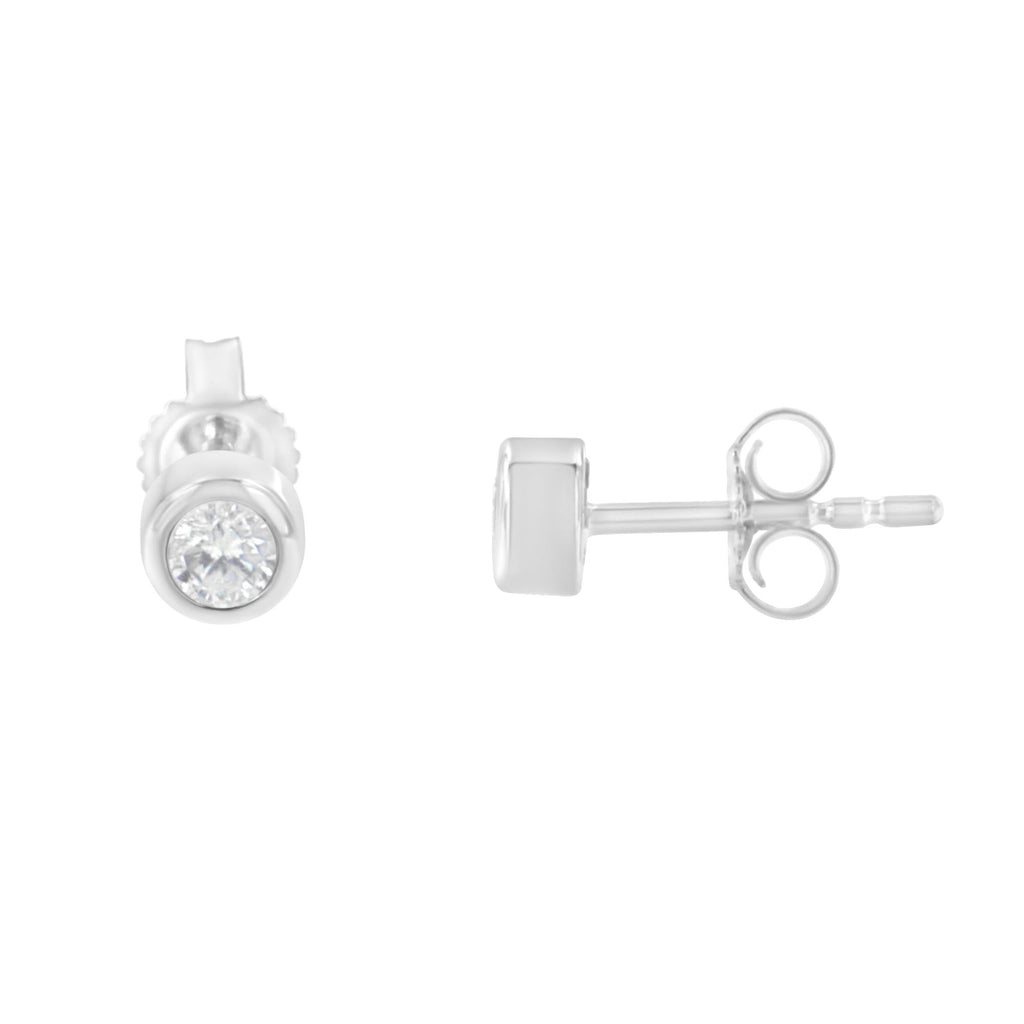 10K Gold 1/5 Cttw Round Brilliant-Cut Near Colorless Diamond Bezel-Set Stud Earrings (H-I Color, I1-I2 Clarity) - Friggin Jewelry