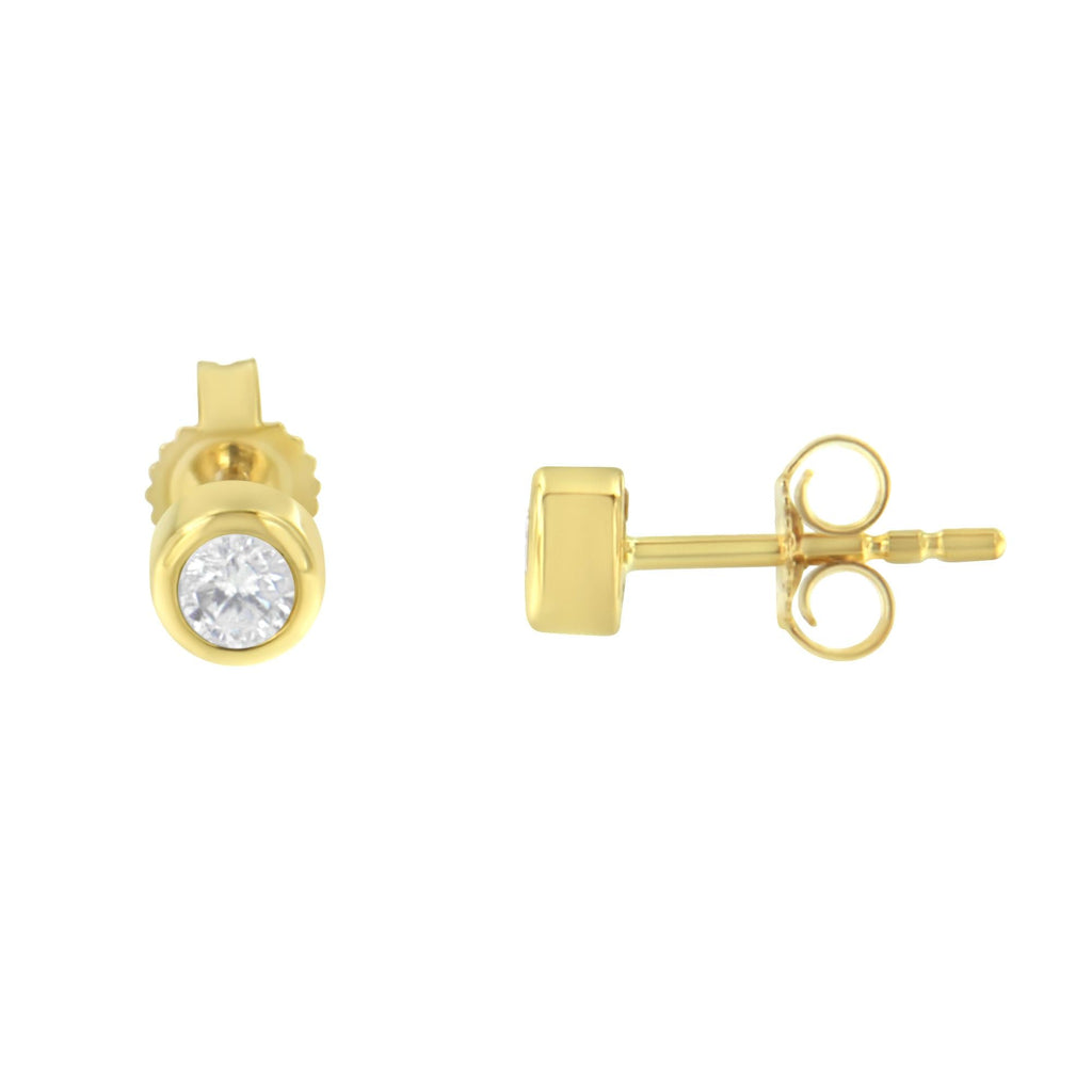 10K Gold 1/5 Cttw Round Brilliant-Cut Near Colorless Diamond Bezel-Set Stud Earrings (H-I Color, I1-I2 Clarity) - Friggin Jewelry