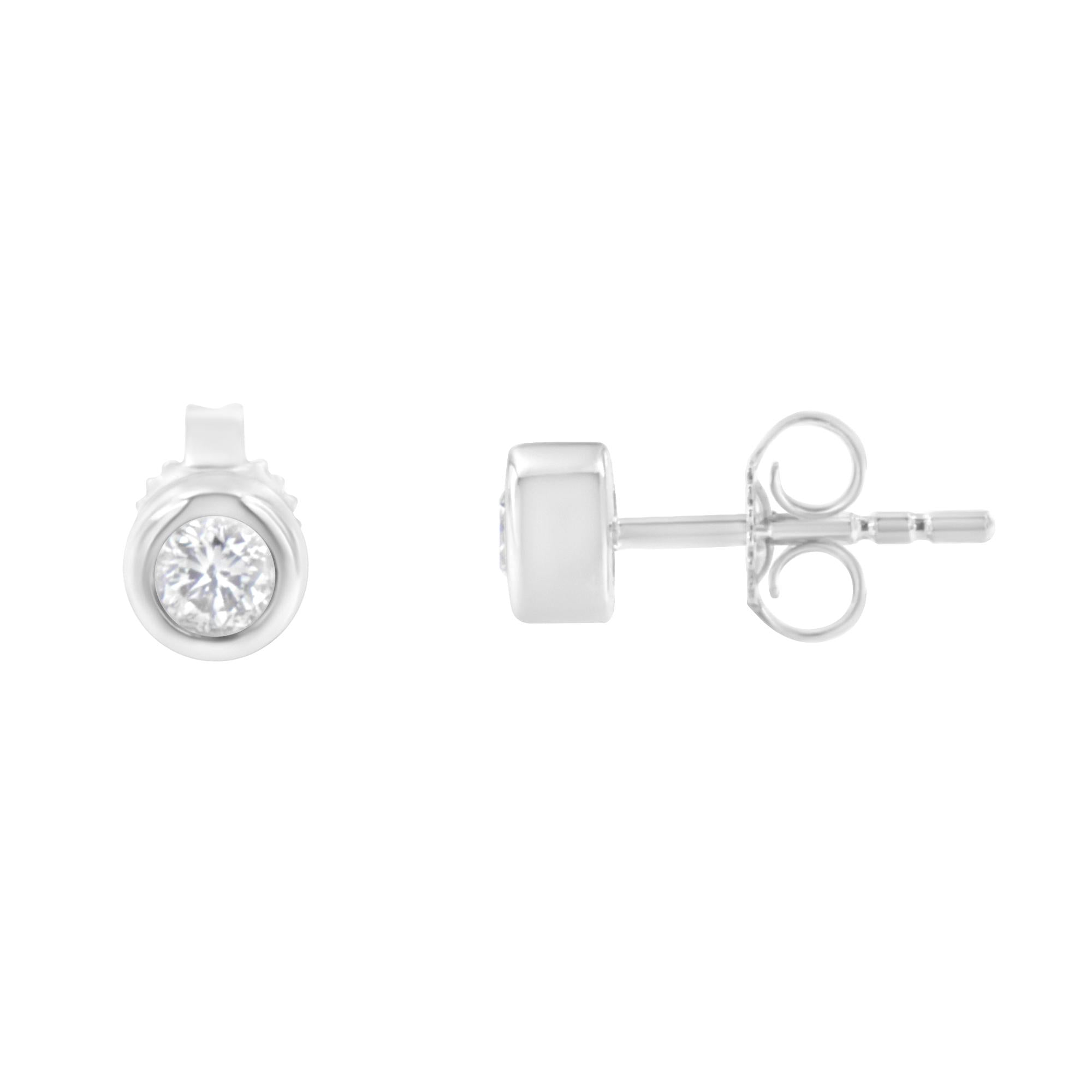 10K Gold 1/4 Cttw Round Brilliant-Cut Near Colorless Diamond Bezel-Set Stud Earrings (H-I Color, I1-I2 Clarity) - Friggin Jewelry