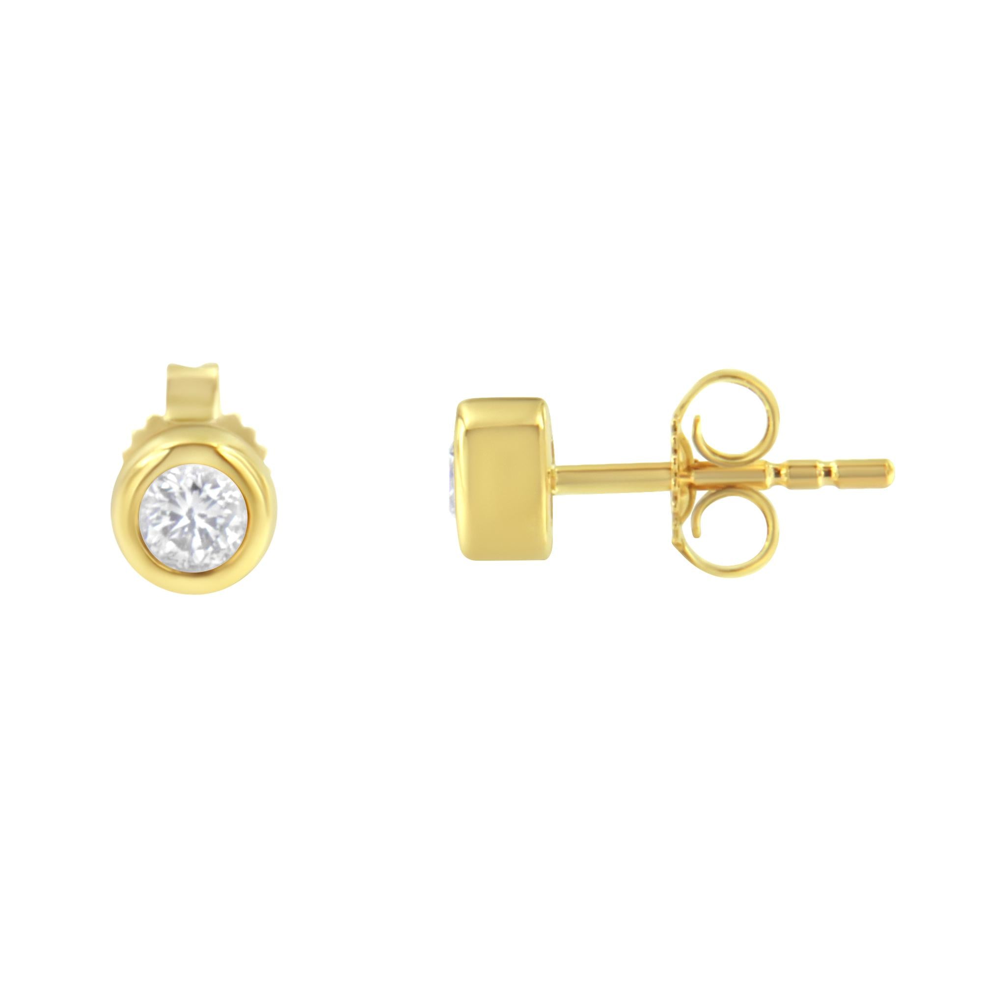 10K Gold 1/4 Cttw Round Brilliant-Cut Near Colorless Diamond Bezel-Set Stud Earrings (H-I Color, I1-I2 Clarity) - Friggin Jewelry