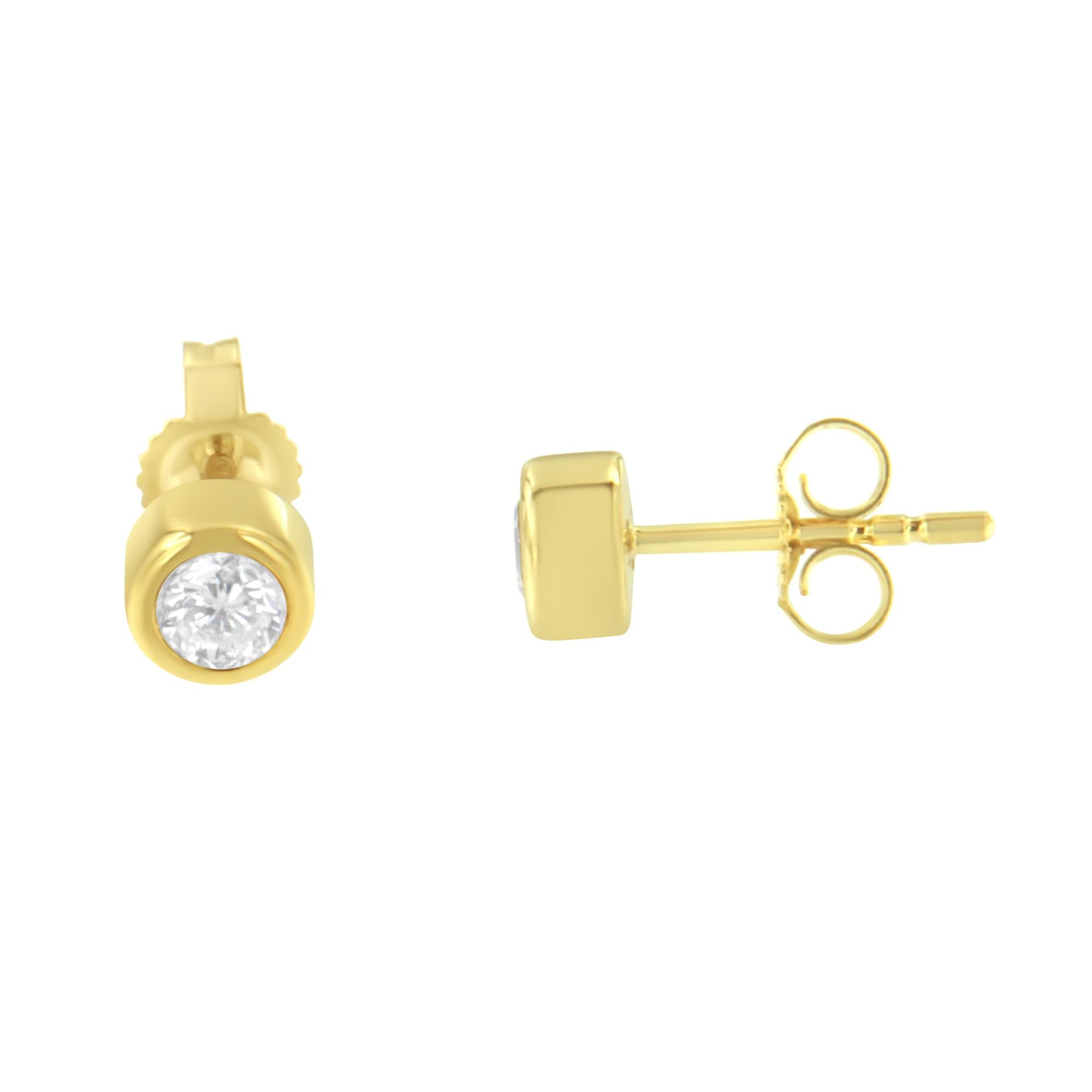 10K Gold 0.30 Cttw Round Brilliant-Cut Near Colorless Diamond Bezel-Set Stud Earrings (H-I Color, I1-I2 Clarity) - Friggin Jewelry