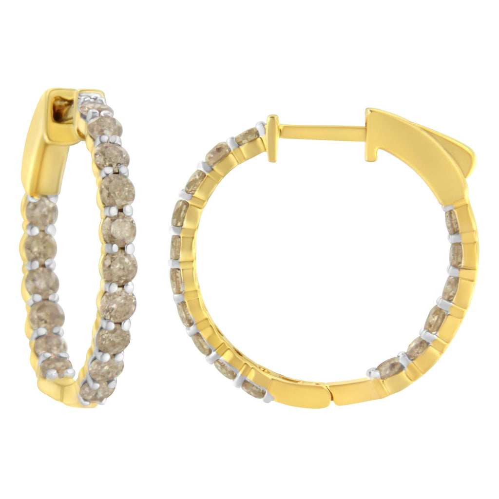 Orecchini a cerchio in argento sterling placcato oro giallo 10K con diamanti (2 carati, colore KL, purezza I2-I3) - Friggin Jewelry