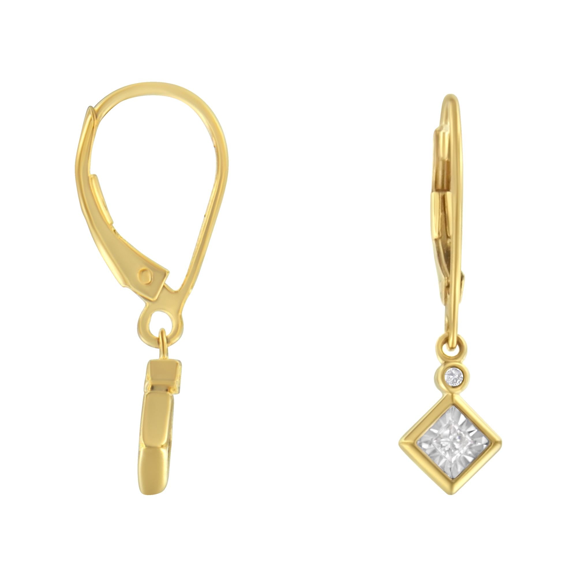 2 Micron 14K Yellow Gold Plating Diamond Dangle Earrings ( 1/3 cttw, J-K Color, I1-I2 Clarity) - Friggin Jewelry