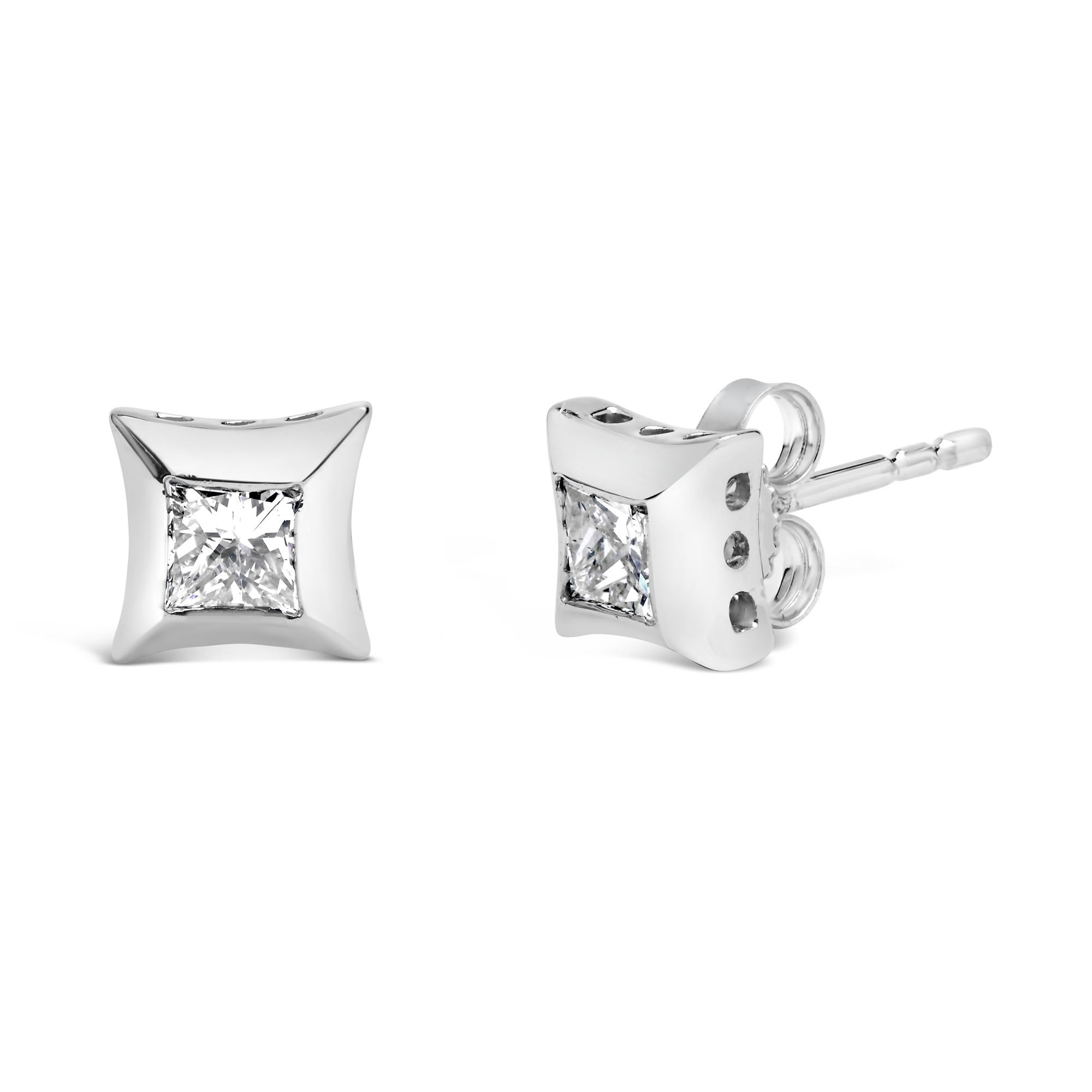 10K White Gold 1/2 Cttw Invisible Set Princess-Cut Diamond Stud Earrings (H-I Color, SI2-I1 Clarity) - Friggin Jewelry