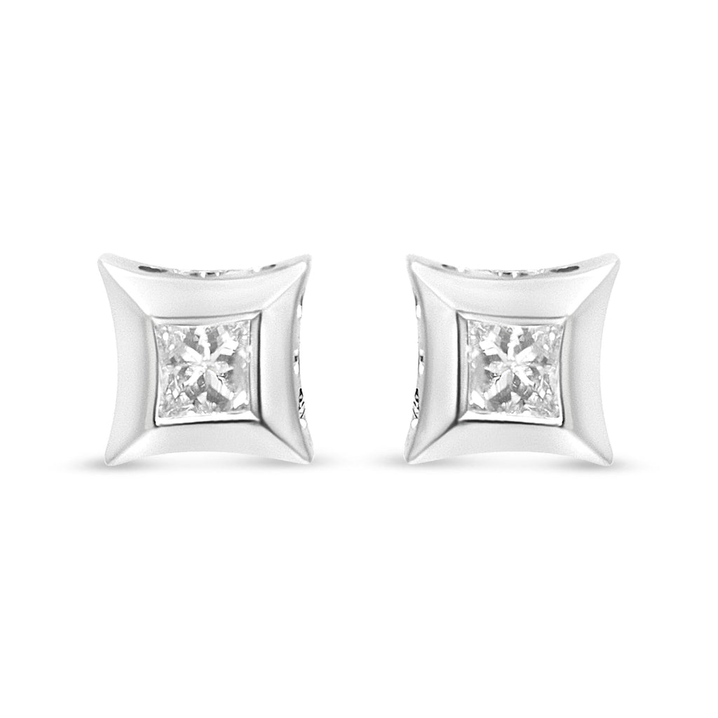 Aretes de oro blanco de 10 quilates con diamantes de talla princesa de 1/3 quilates (color HI, claridad SI2-I1) - Friggin Jewelry