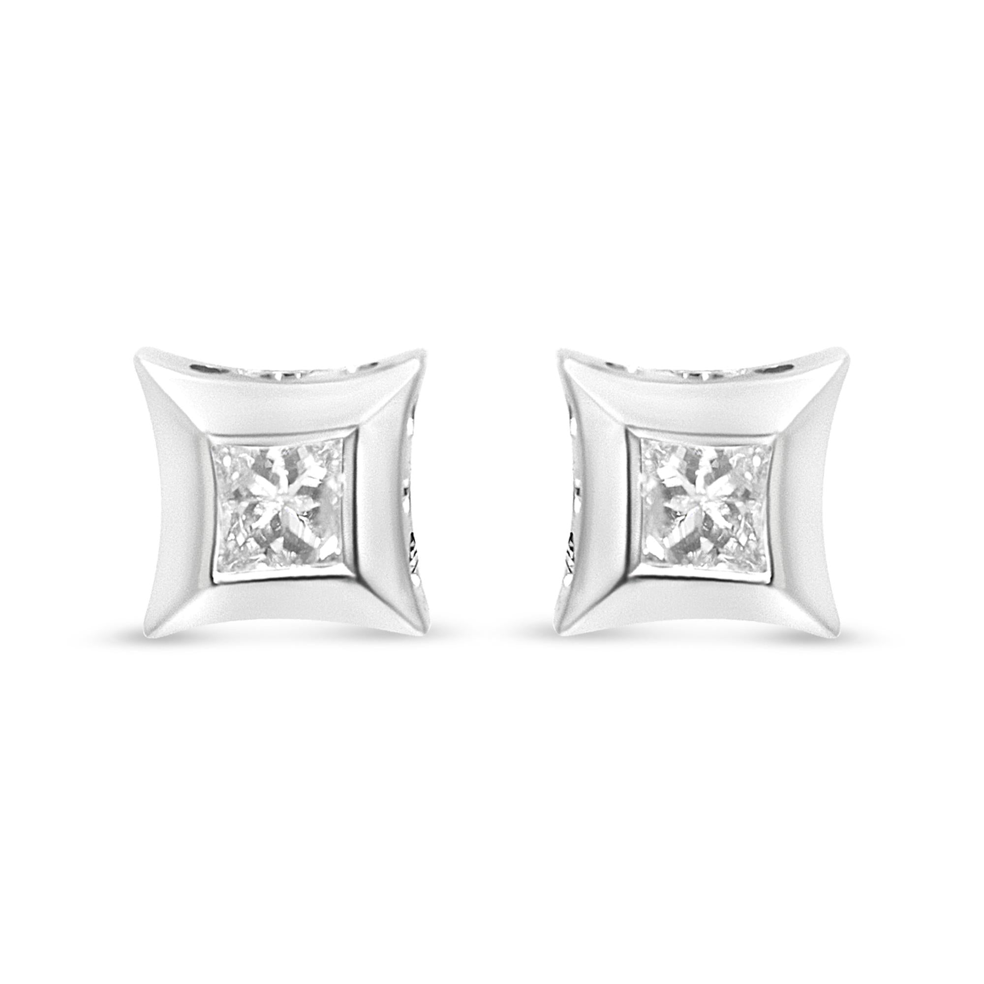 Aretes de oro blanco de 10 quilates con diamantes de talla princesa de 1/3 quilates (color HI, claridad SI2-I1) - Friggin Jewelry