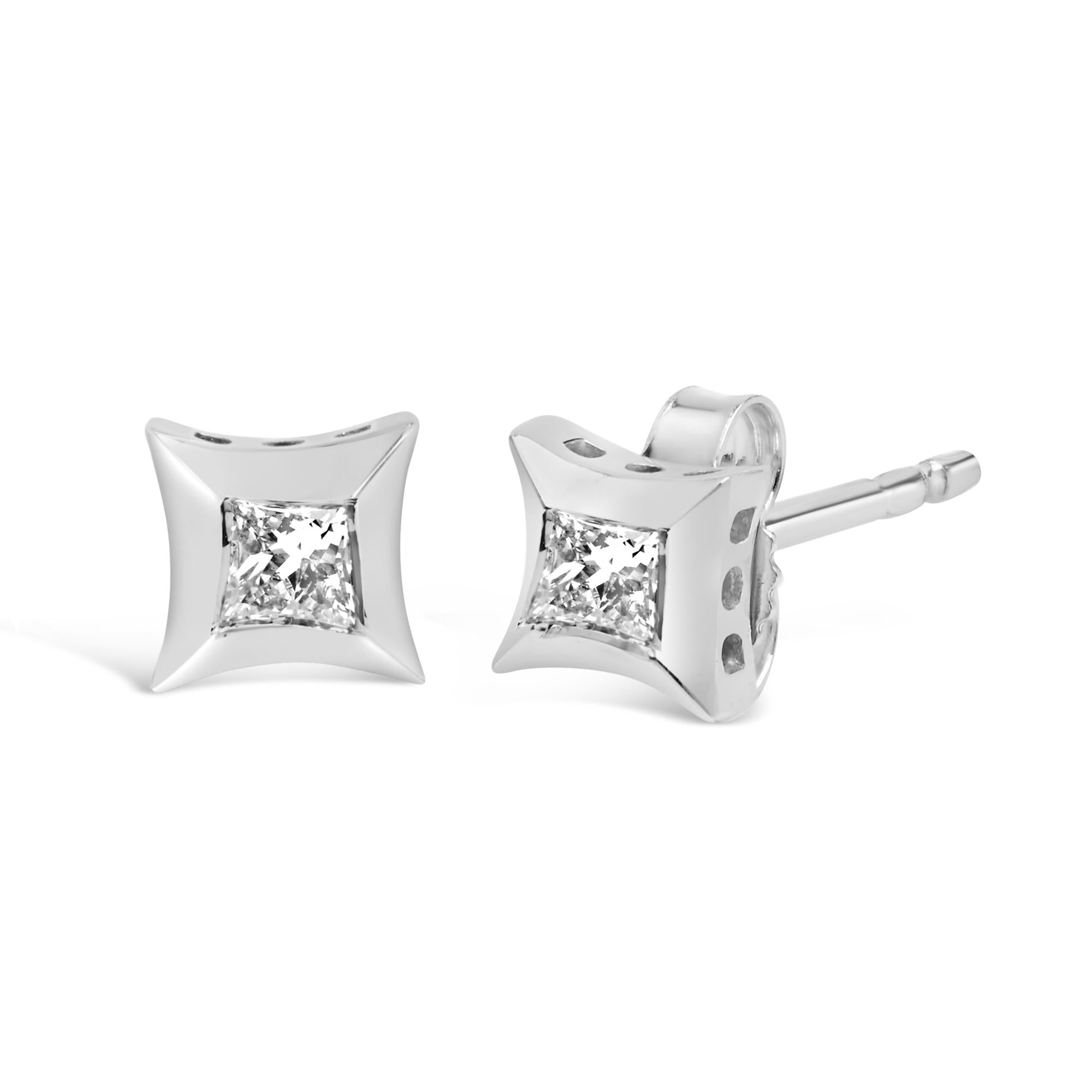 10K White Gold 1/5 Cttw Invisible Set Princess-Cut Diamond Stud Earrings (H-I Color, SI2-I1 Clarity) - Friggin Jewelry