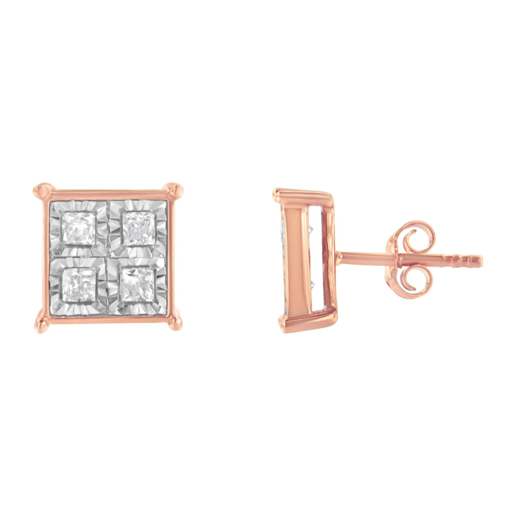 Rose Gold Plated Sterling Silver Diamond Composite Stud Earrings (3/4 cttw, J-K Color, I1-I2 Clarity) - Friggin Jewelry