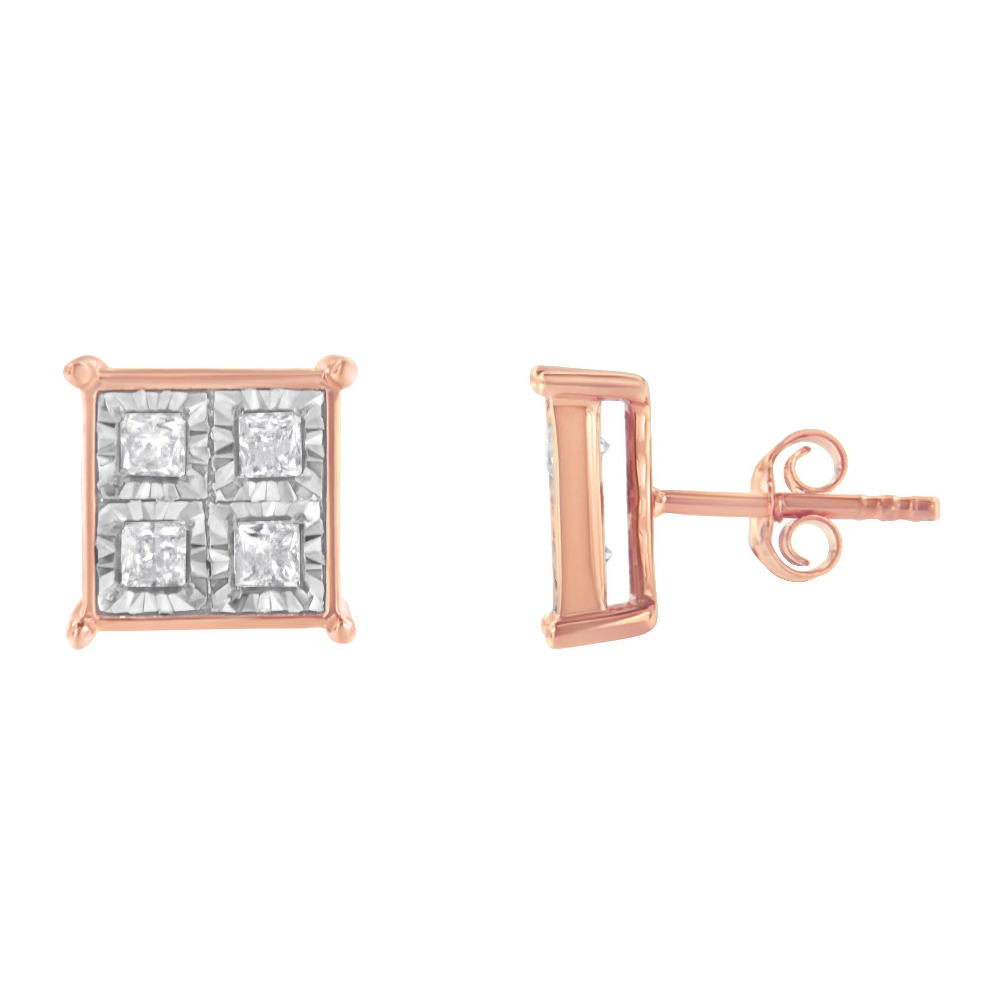 Rose Gold Plated Sterling Silver Diamond Composite Stud Earrings (3/4 cttw, J-K Color, I1-I2 Clarity) - Friggin Jewelry
