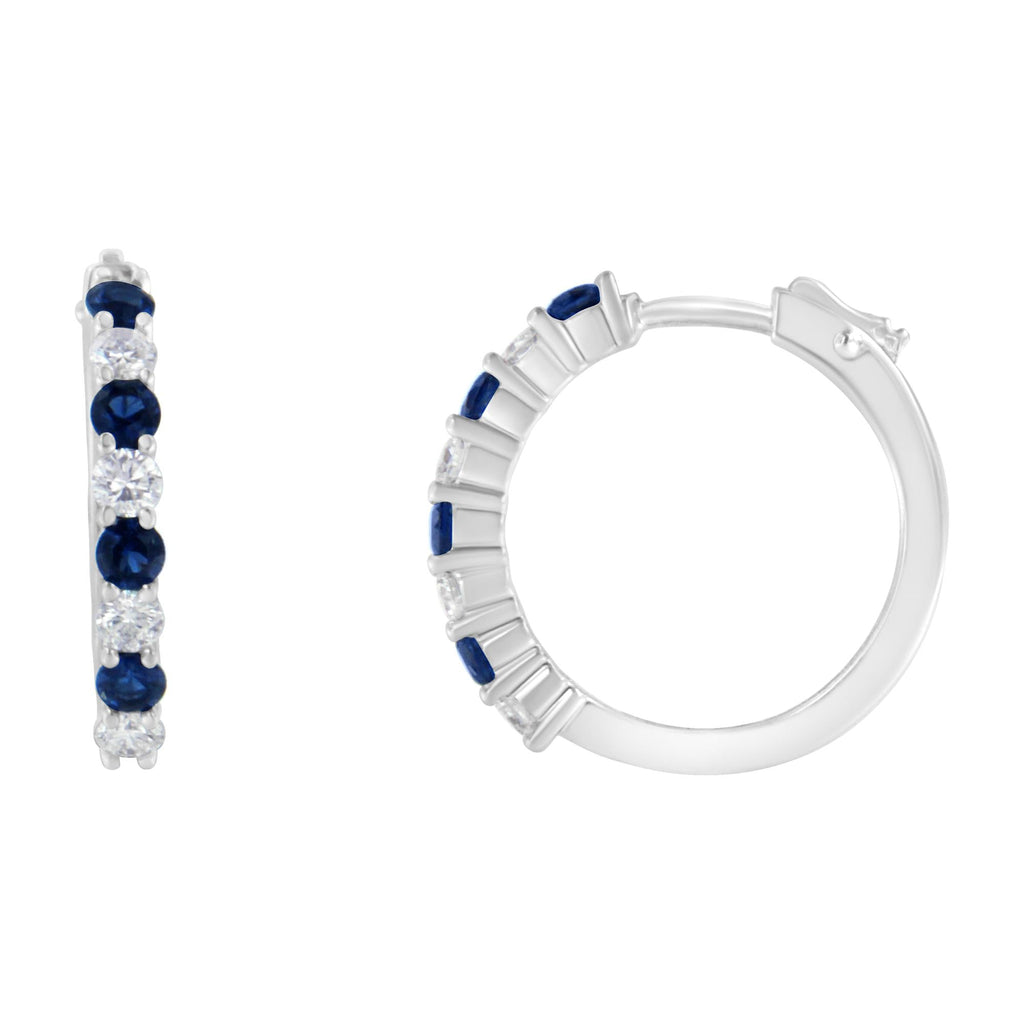 Aros de oro blanco de 10 quilates con zafiro de 2,5 mm y diamante de 1/2 quilates (color HI, claridad I1-I2) - Friggin Jewelry