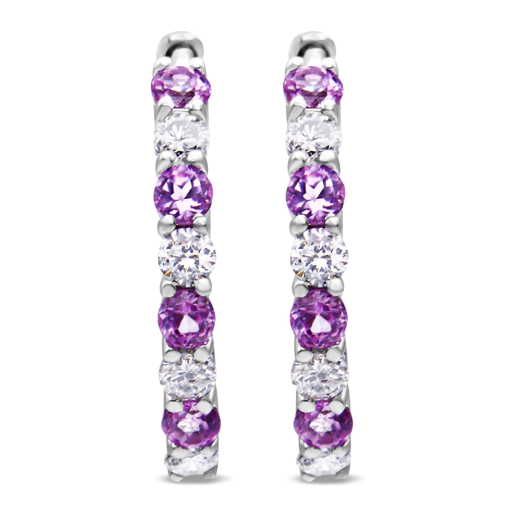 Aros de oro blanco de 10 quilates con zafiro de 2,5 mm y diamante de 1/2 quilates (color HI, claridad I1-I2) - Friggin Jewelry
