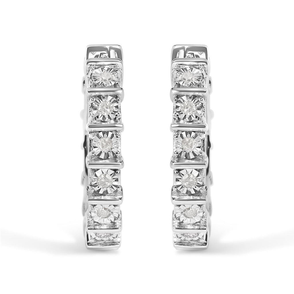 Aros de eternidad con barra y placa de diamantes de 1/2 ct en plata de ley 925 (color IJ, claridad I3) - Friggin Jewelry