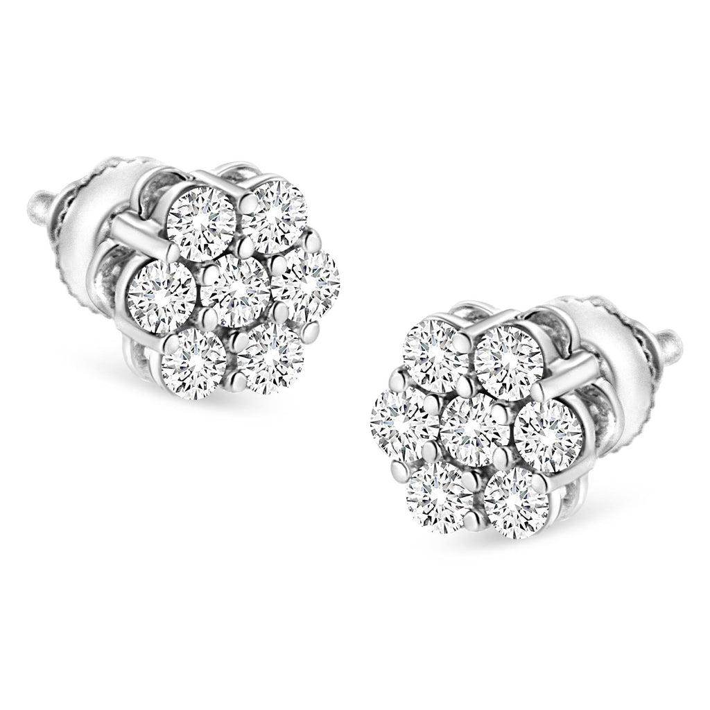 14K White Gold 1/2 cttw Round-Cut Diamond Floral Stud Earrings (I-J Color, SI2-I1 Clarity) - Friggin Jewelry