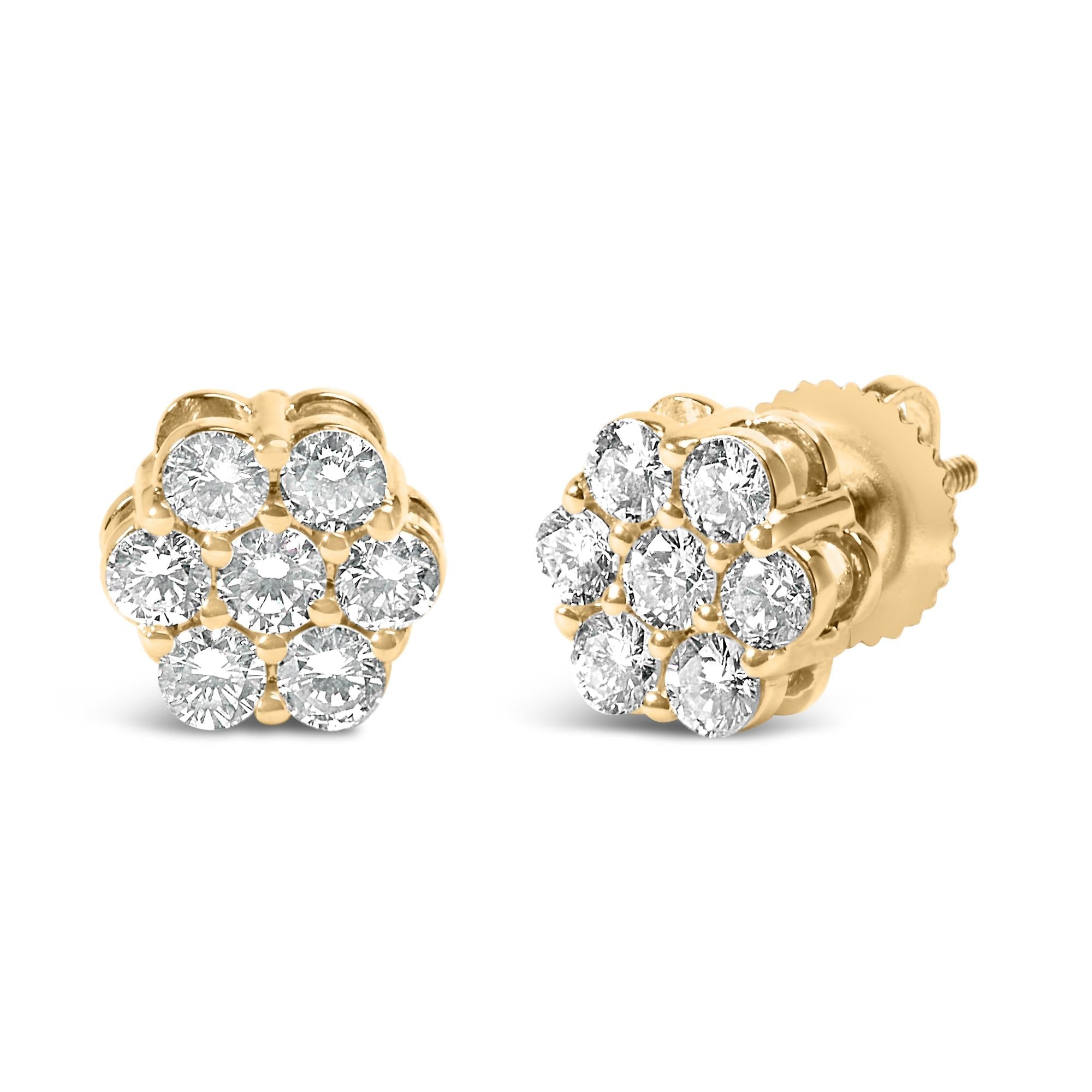 Aretes de oro blanco de 14 quilates con 7 diamantes redondos de talla brillante y cierre de rosca (IJ, SI2-I1) - Friggin Jewelry