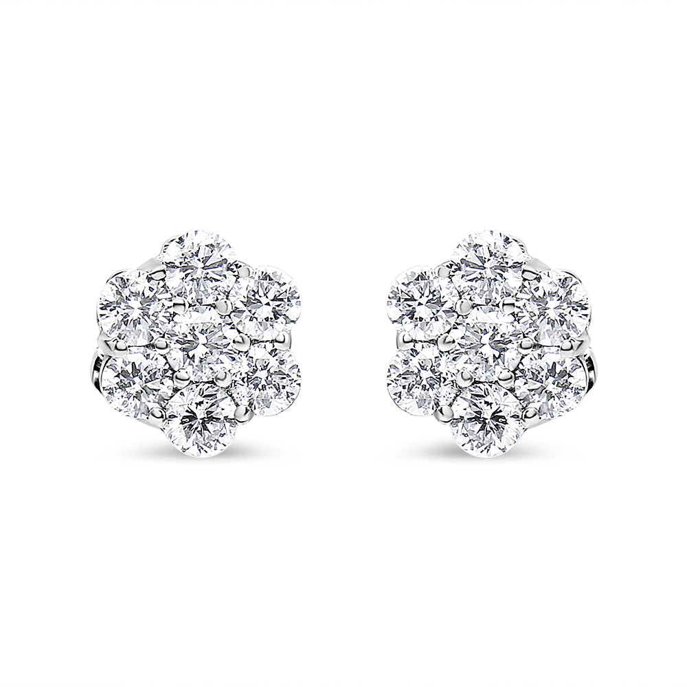 Aretes de oro blanco de 14 quilates con 7 diamantes redondos de talla brillante y cierre de rosca (IJ, SI2-I1) - Friggin Jewelry
