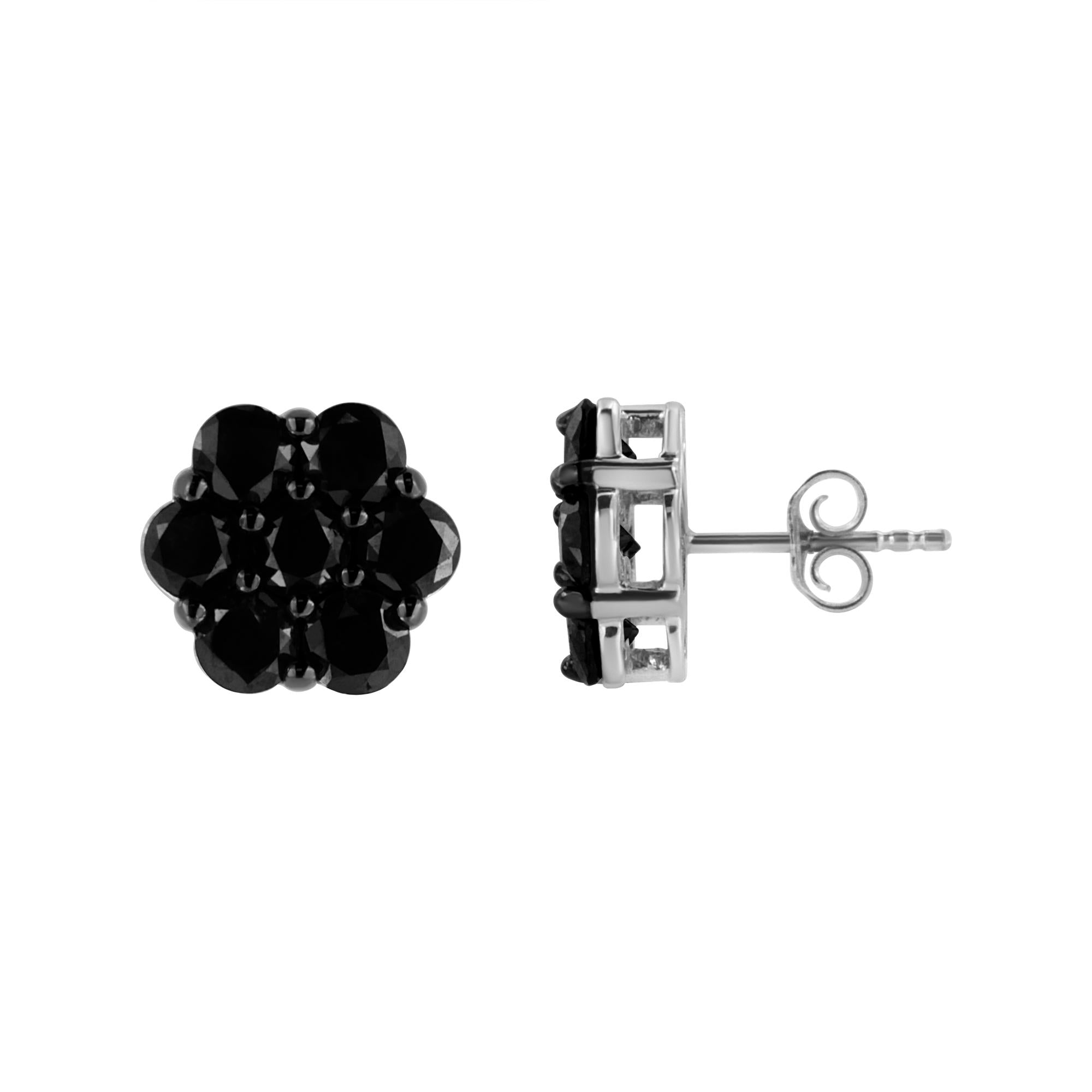 .925 Sterling Silver  Prong Set Round-Cut Treated Colored Diamond Floral Cluster Stud Earring - Choice of Diamond Colors and Total Weights - Friggin Jewelry