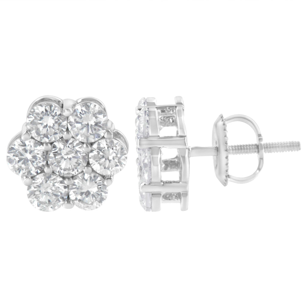 Pendiente de botón de plata de ley de 2 ct con diseño floral y 7 diamantes (IJ, I1-I2) - Friggin Jewelry
