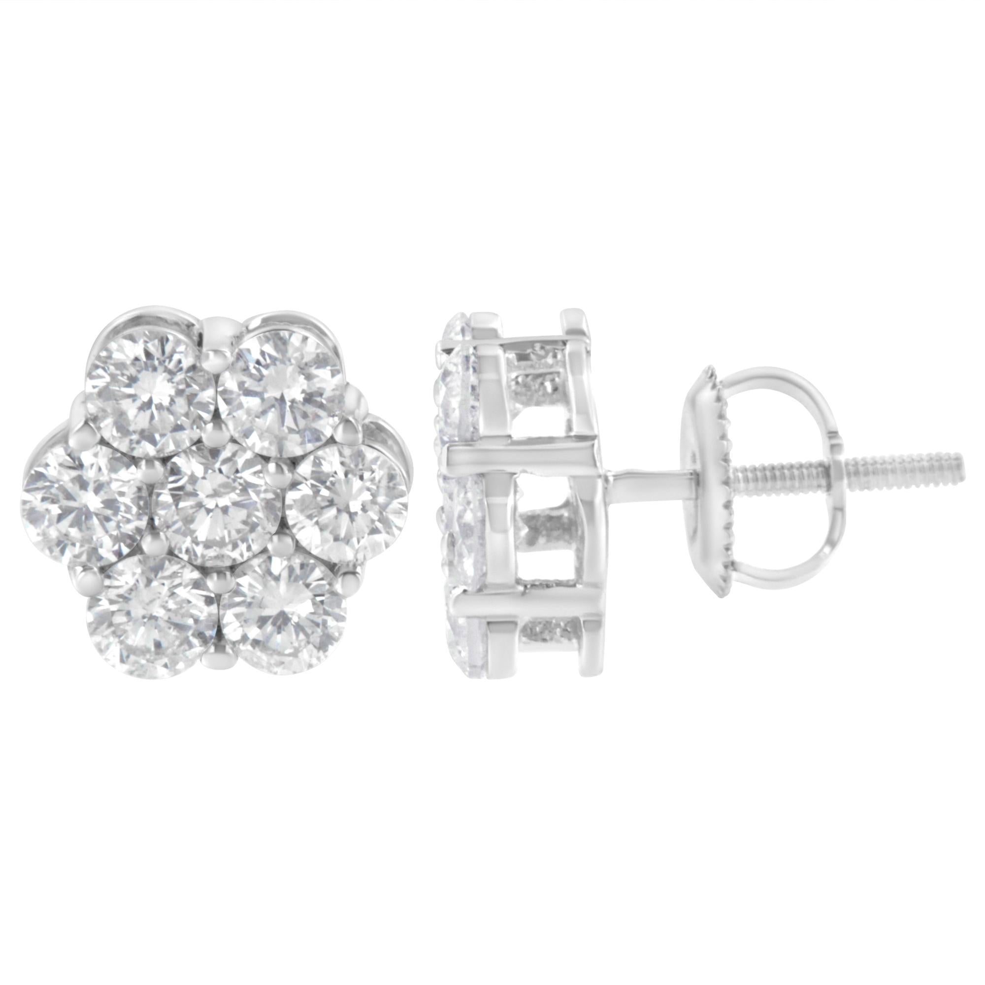 Pendiente de botón de plata de ley de 2 ct con diseño floral y 7 diamantes (IJ, I1-I2) - Friggin Jewelry