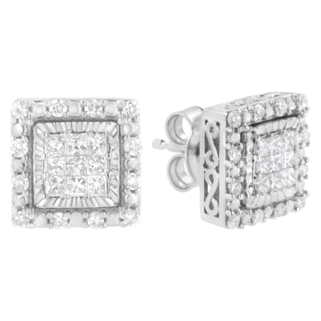 Aretes de oro blanco de 10 quilates con diamantes de talla princesa de 1/2 ct y corte cuadrado (color IJ, claridad I1-I2) - Friggin Jewelry