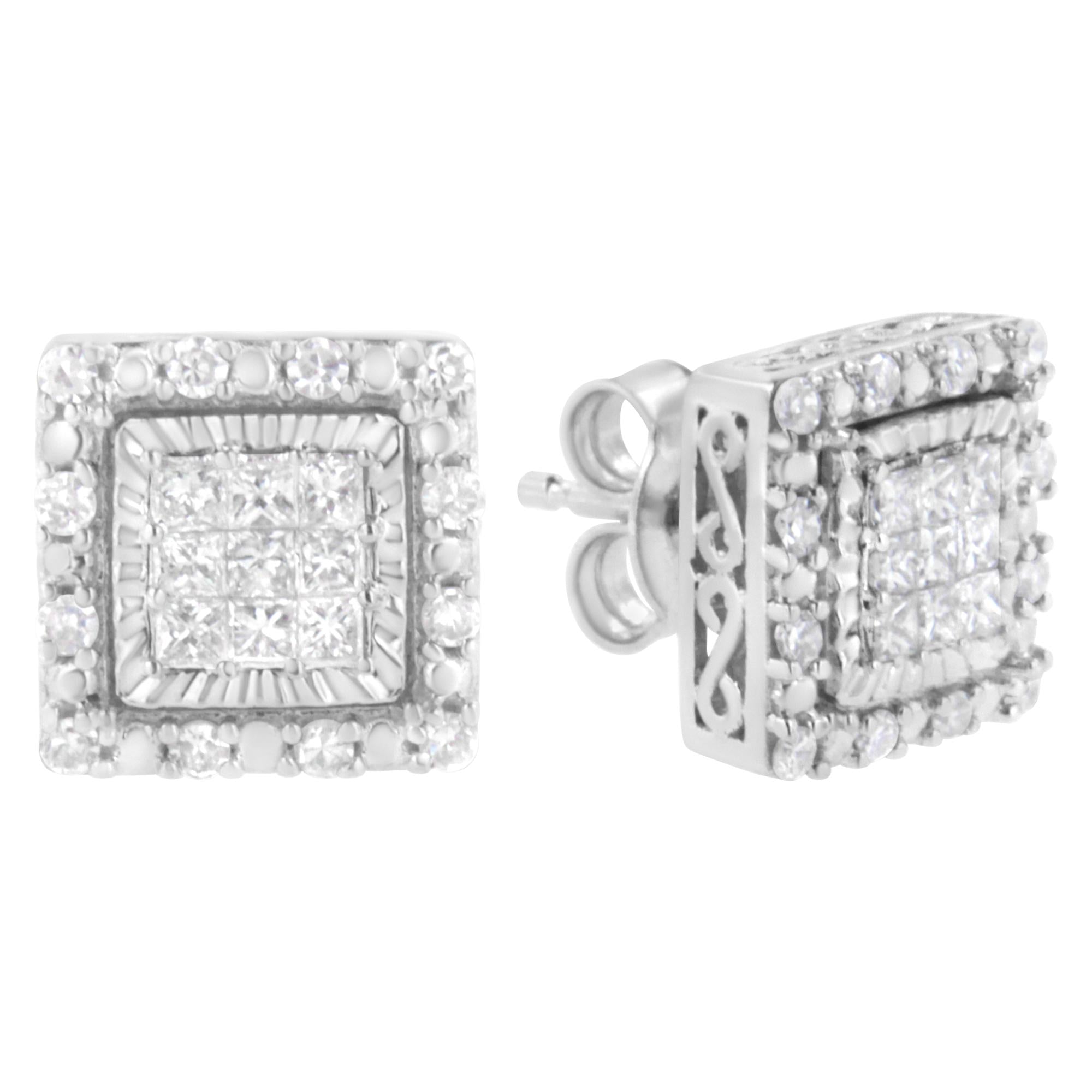 Aretes de oro blanco de 10 quilates con diamantes de talla princesa de 1/2 ct y corte cuadrado (color IJ, claridad I1-I2) - Friggin Jewelry