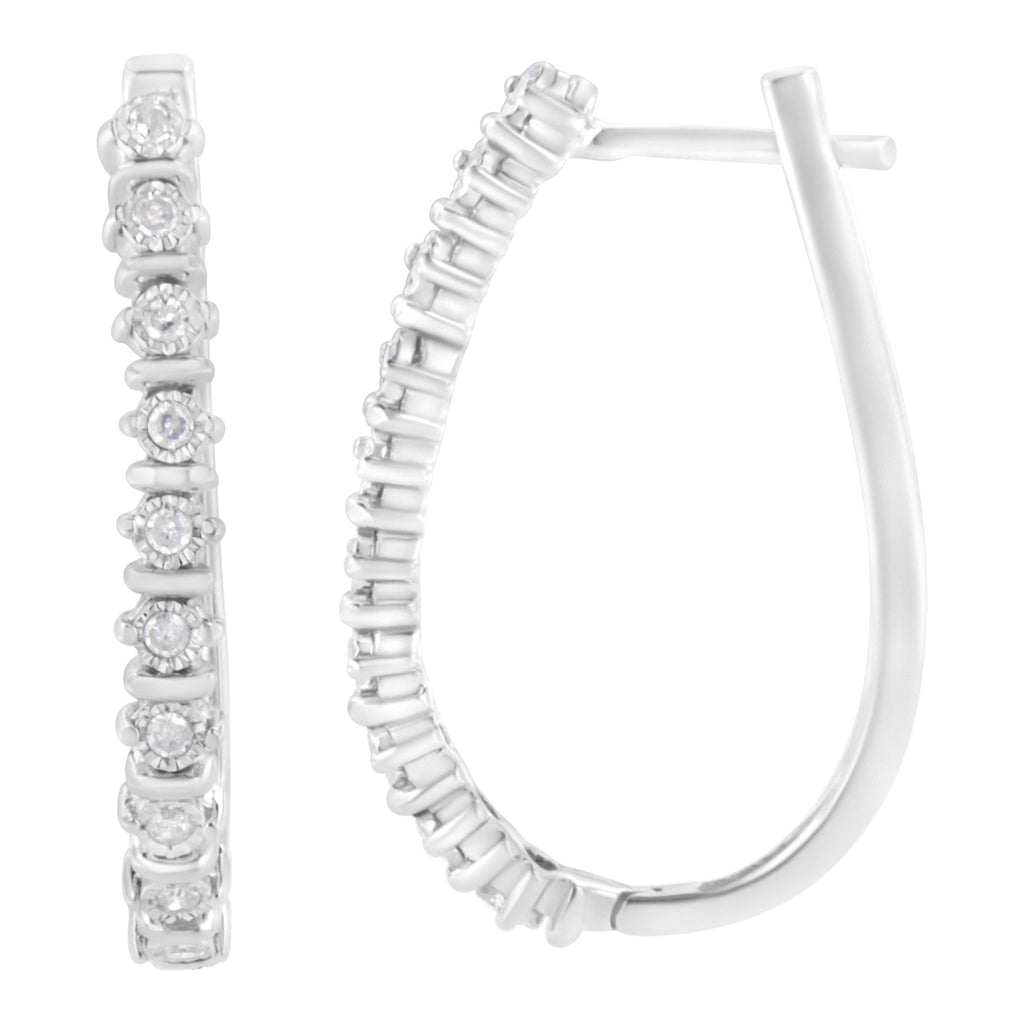 Orecchini a cerchio in argento sterling 925 con diamanti taglio rotondo da 1/4 cttw incastonati Miracle (colore IJ, purezza I2-I3) - Friggin Jewelry